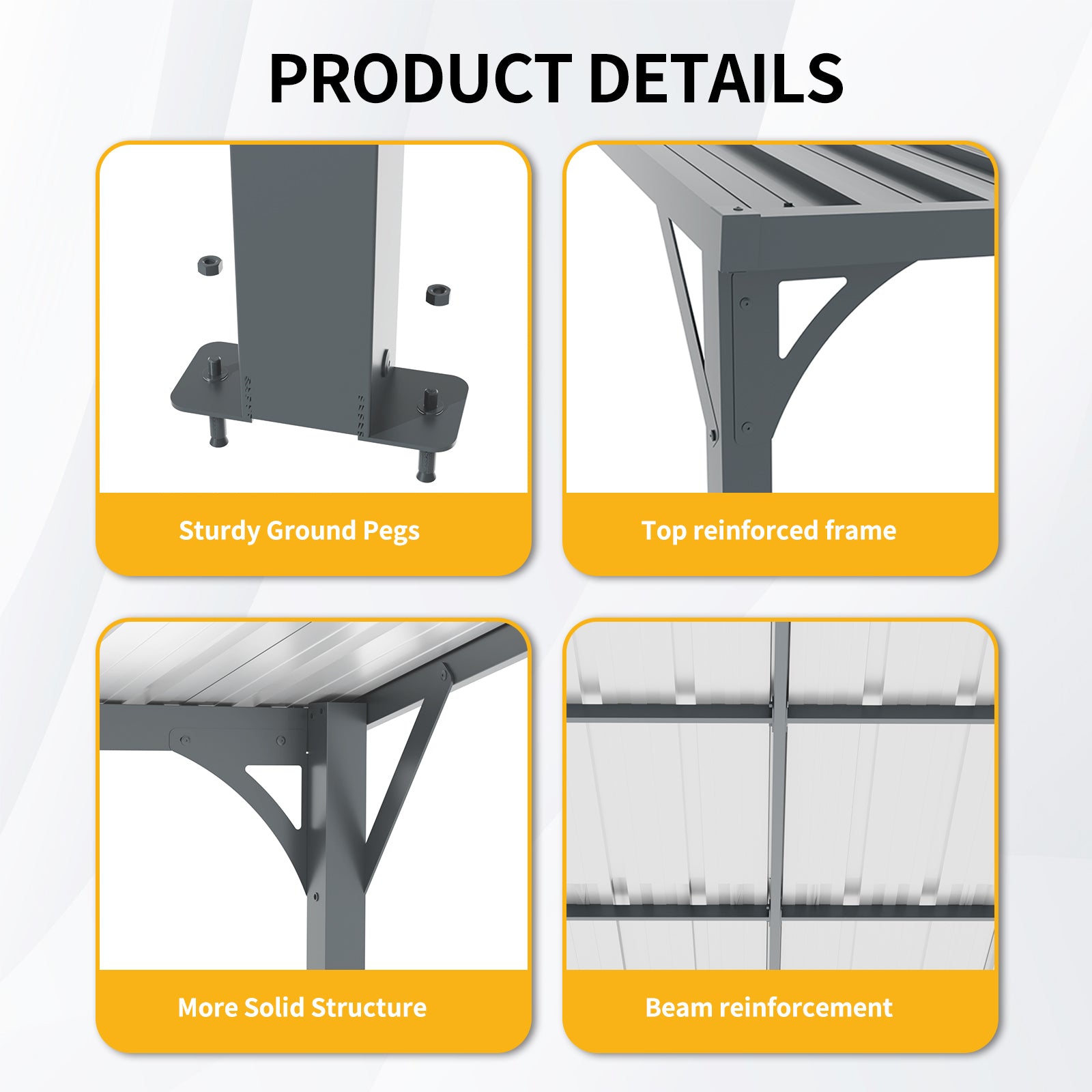 Outdoor Pergola 8" x 10" Metal Inclined Roof Pergolas Waterproof Wall-mounted iron sheet shed Gazebo