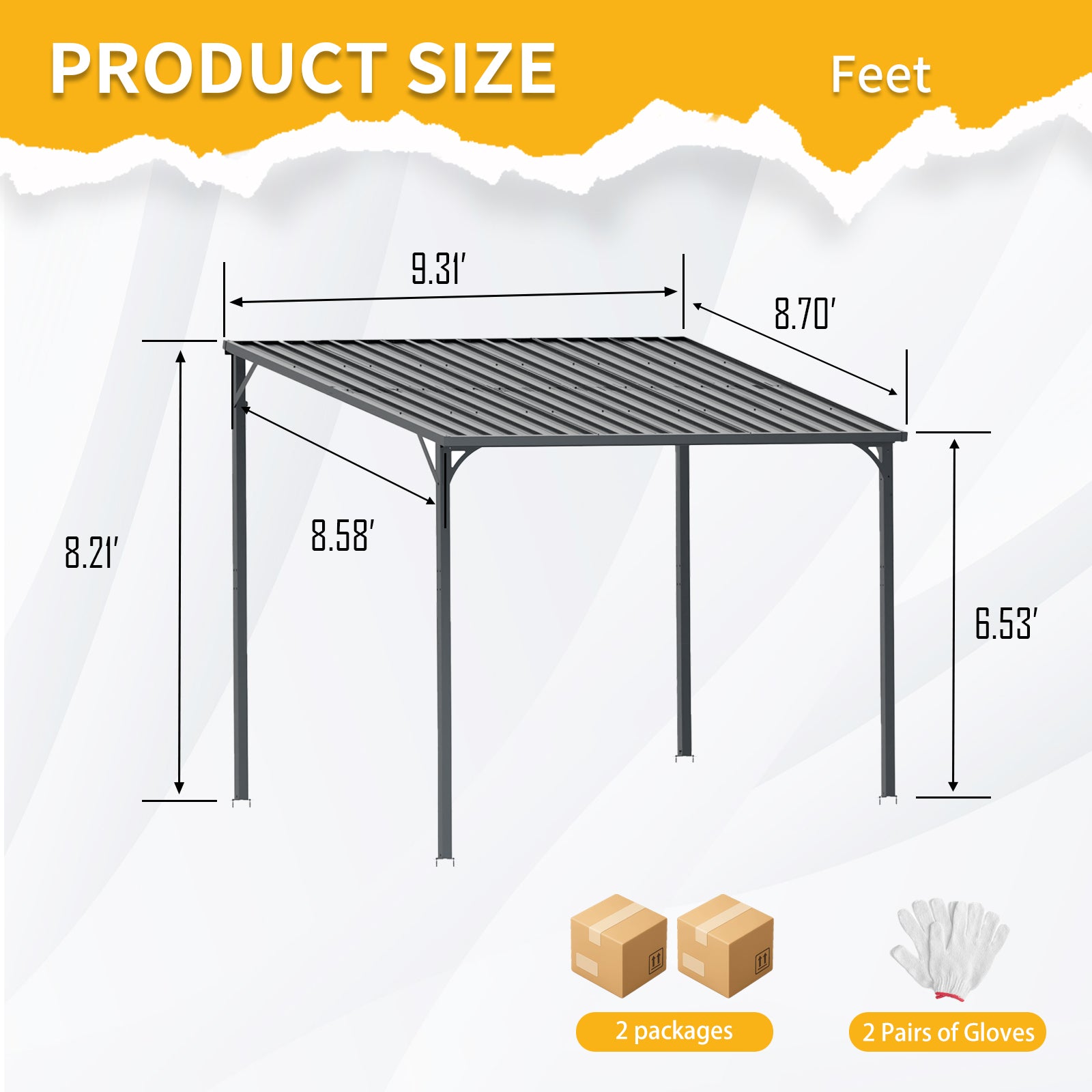 Outdoor Pergola 8" x 10" Metal Inclined Roof Pergolas Waterproof Wall-mounted iron sheet shed Gazebo
