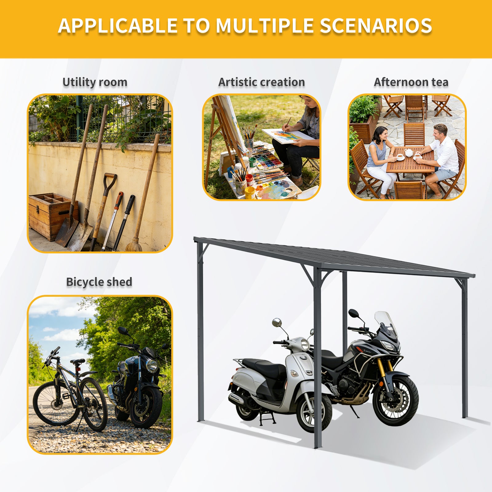 Outdoor Pergola 8" x 10" Metal Inclined Roof Pergolas Waterproof Wall-mounted iron sheet shed Gazebo