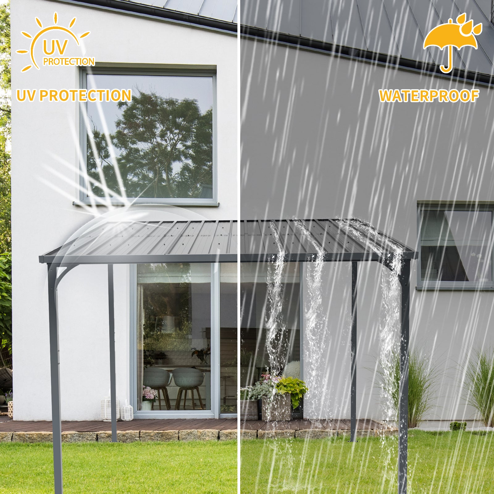 Outdoor Pergola 8" x 10" Metal Inclined Roof Pergolas Waterproof Wall-mounted iron sheet shed Gazebo