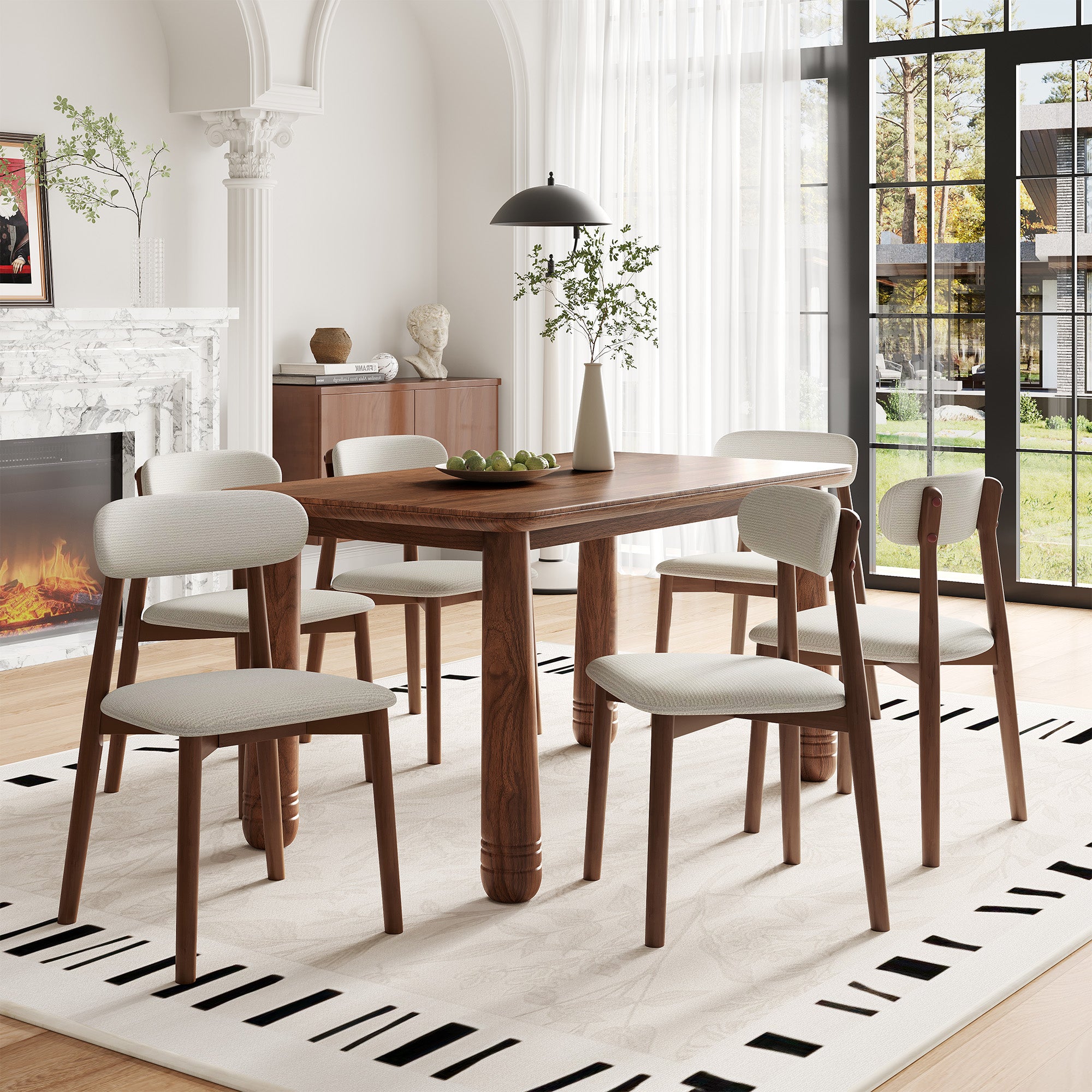 Solid Wood Dining Chairs Set of 4, Luxurious Chenille Upholstered Kitchen Chairs, Farmhouse Dining Room Chair with X-Shaped Metal Reinforcement, Beige