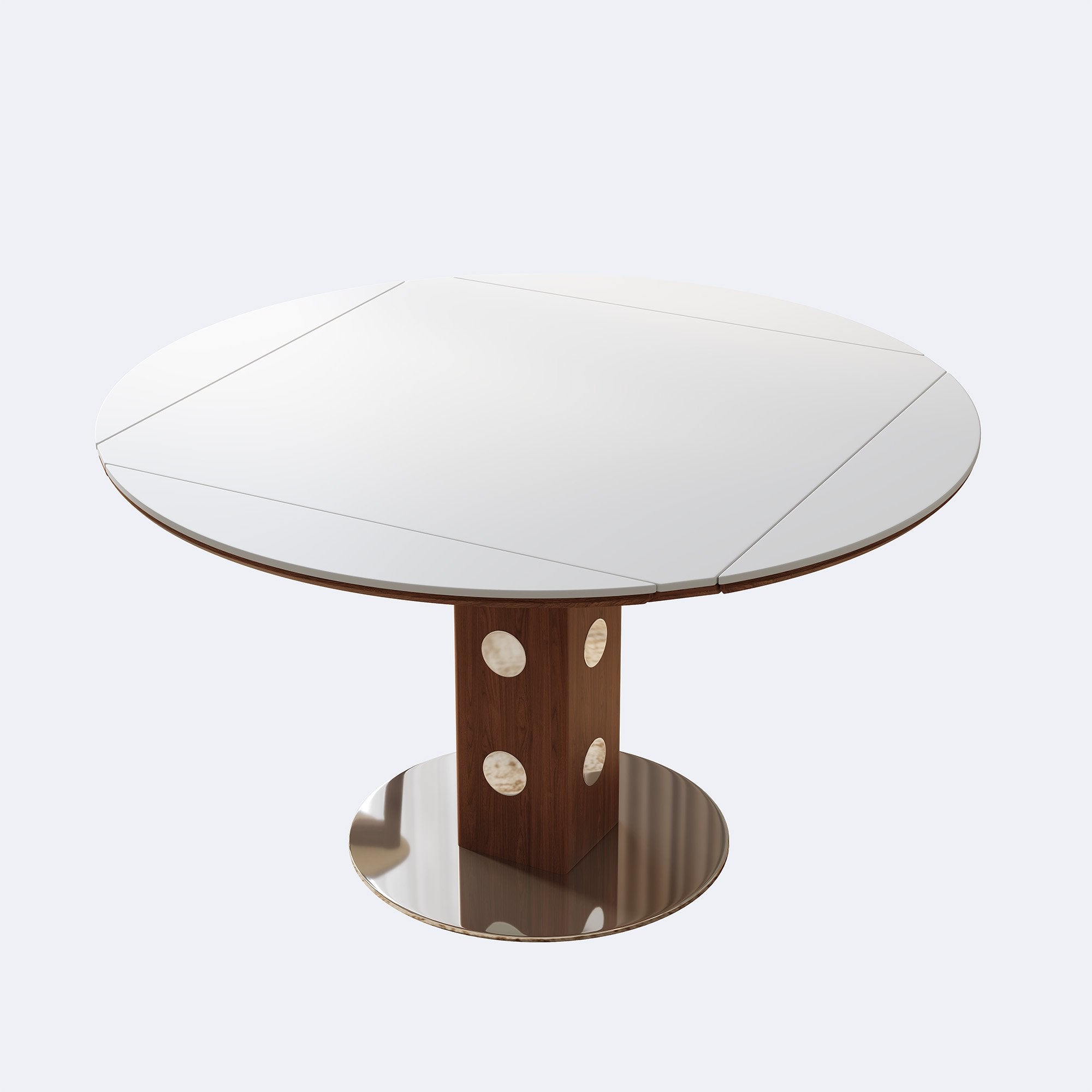 47.2' Extendable Multifunctional Round Dining Table for 4-6, Folding Kitchen Table with Drop Leaf, White Sintered Stone Top & Walnut Wood Column, Space-Saving for Small Apartments, Easy Assembly