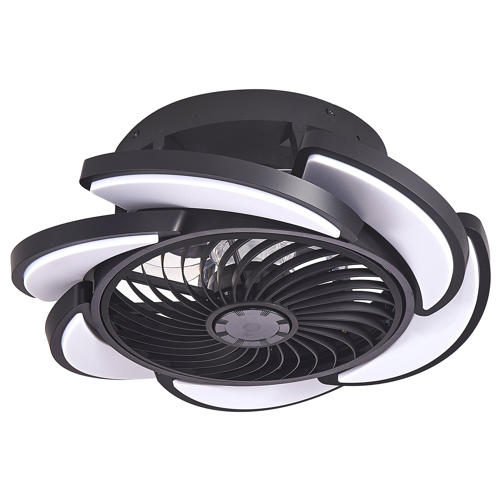 Black Bladeless Ceiling Fan with Remote Control, 6 Speeds Dimmable Light, Enclosed Low Profile for Bedroom Living Room, 17-Inch