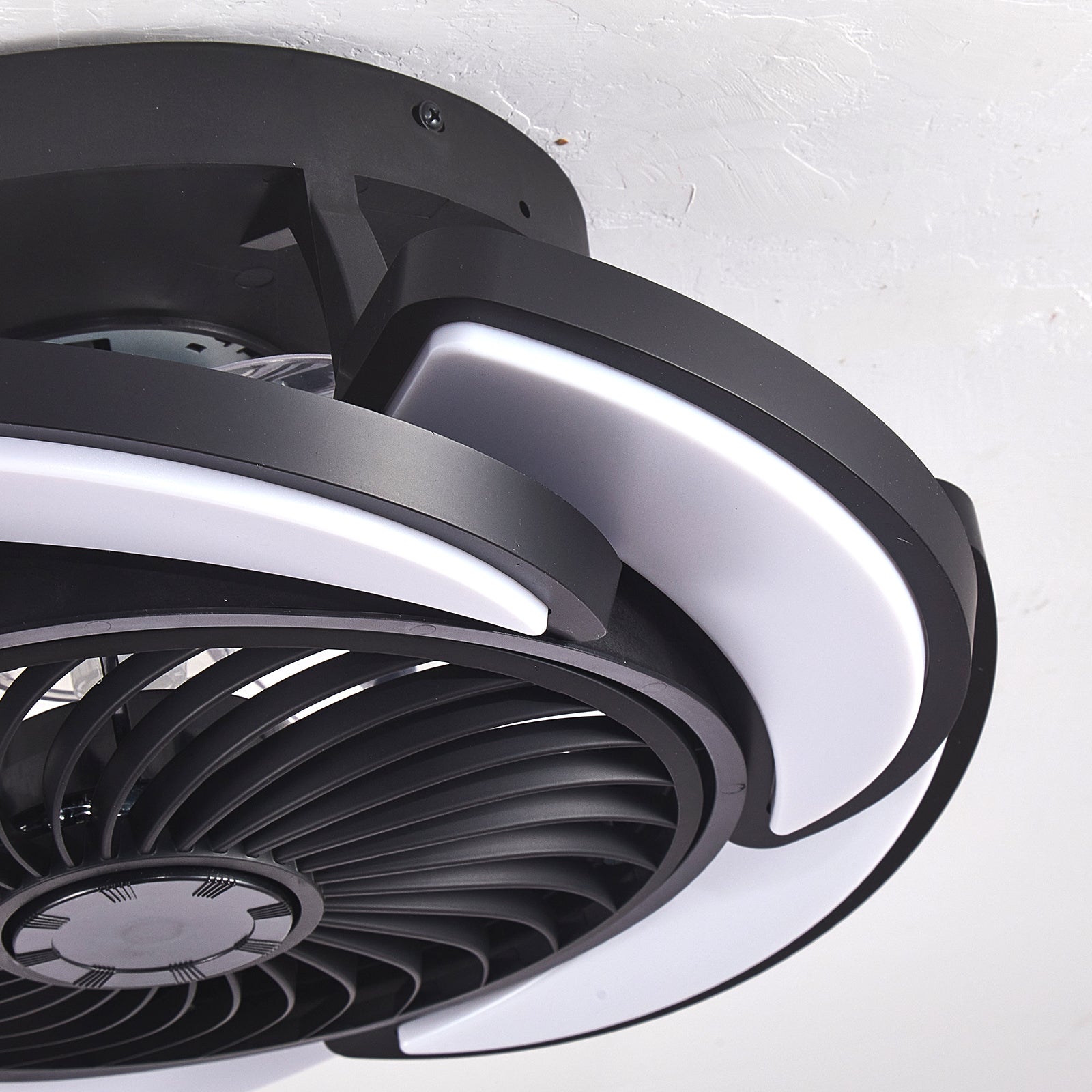 Black Bladeless Ceiling Fan with Remote Control, 6 Speeds Dimmable Light, Enclosed Low Profile for Bedroom Living Room, 17-Inch