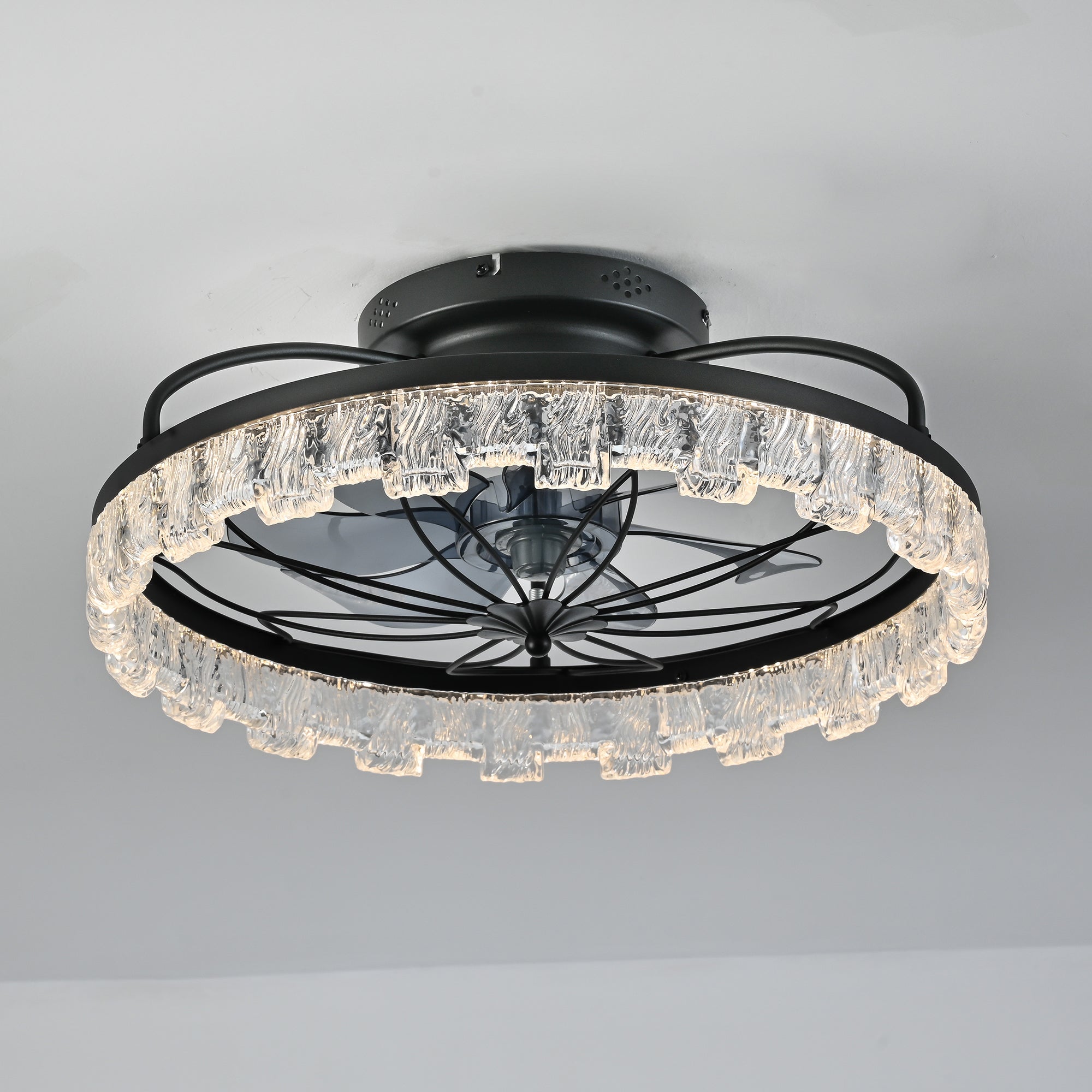 Rustic Black Ceiling Fan with Light, Farmhouse Flower Caged Ceiling Fan with Remote, LED Low Profile Ceiling Light for Bedroom Kitchen Living Room