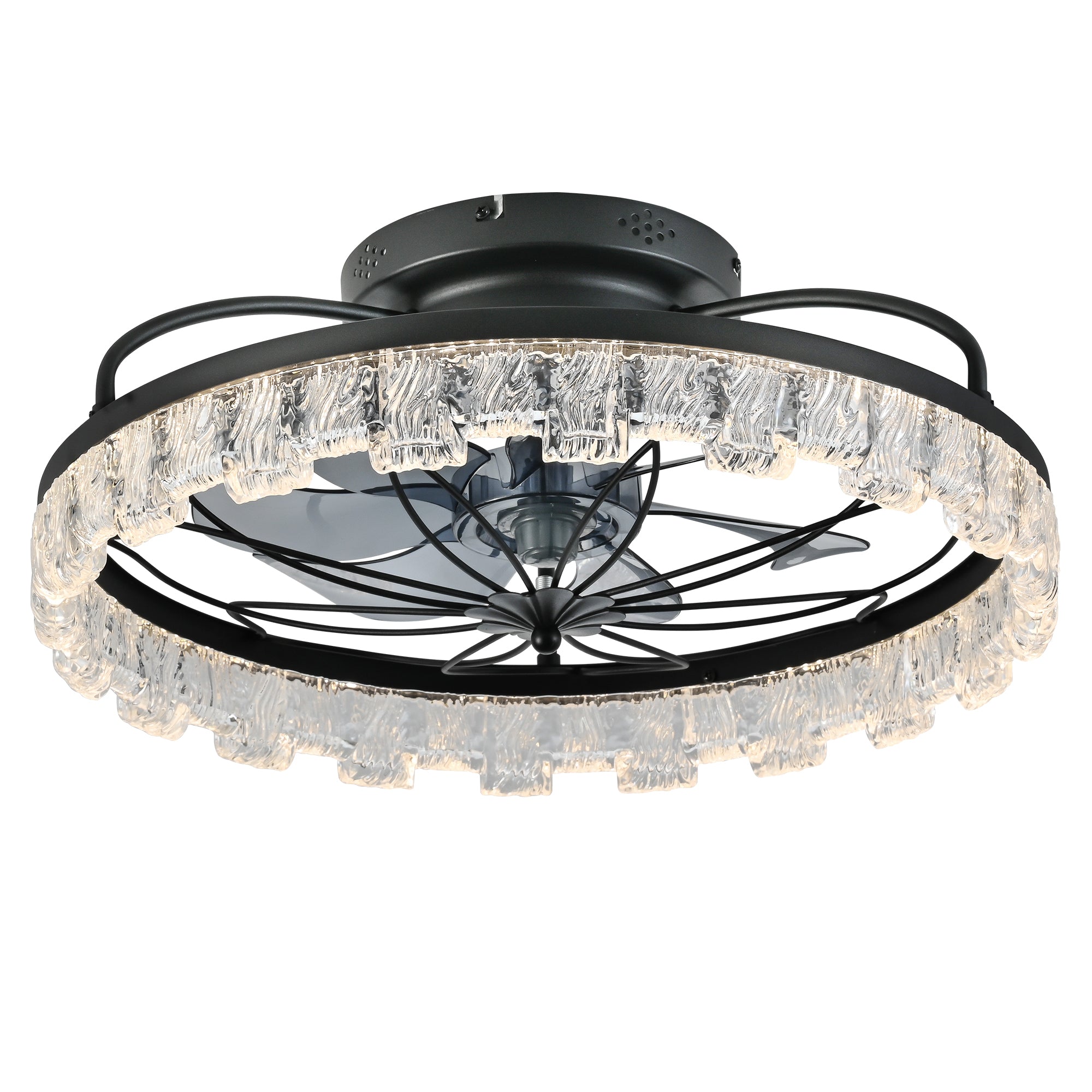 Rustic Black Ceiling Fan with Light, Farmhouse Flower Caged Ceiling Fan with Remote, LED Low Profile Ceiling Light for Bedroom Kitchen Living Room