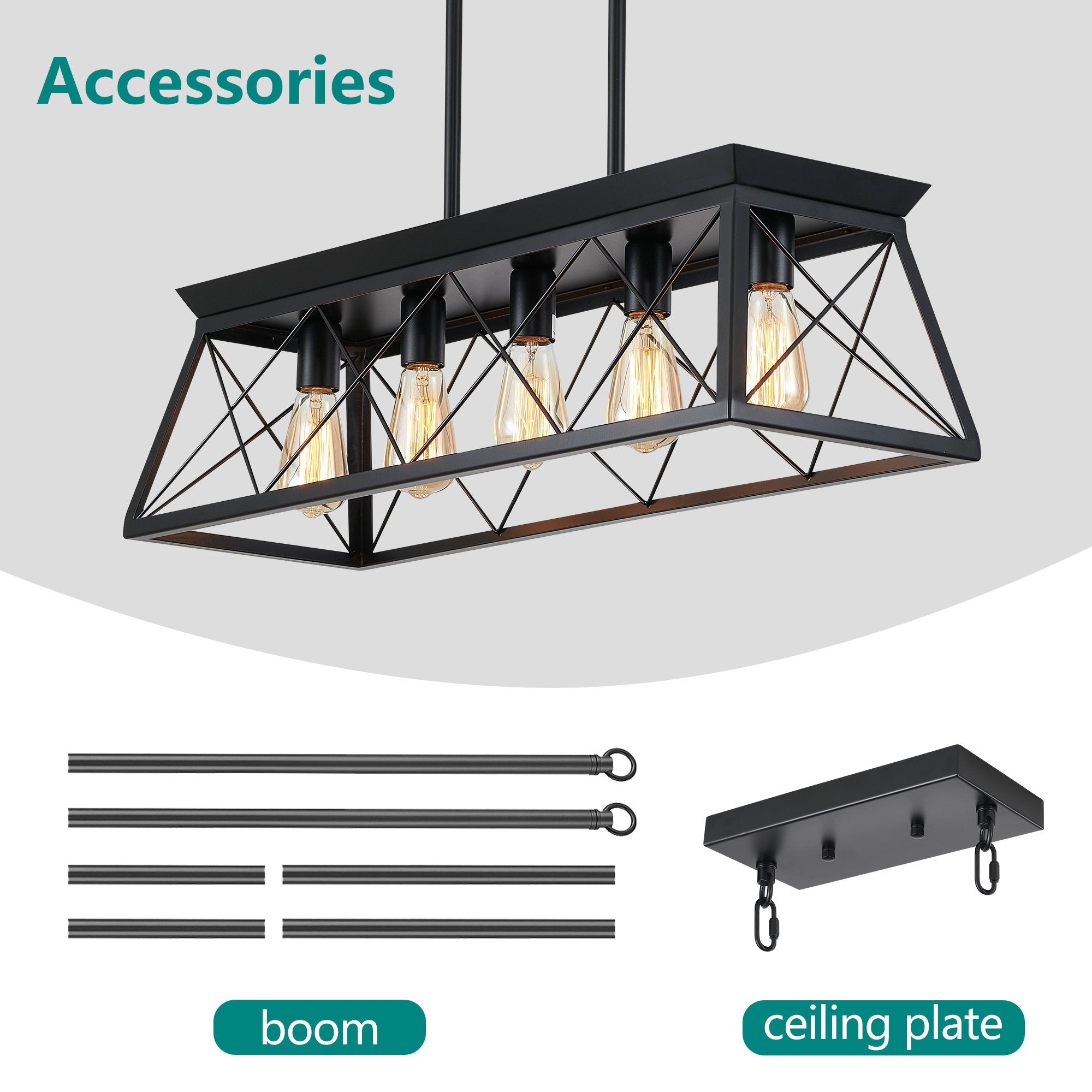 5-Light Farmhouse Chandeliers for Dining Room, Rustic Kitchen Island Lighting Pendant Light for Kitchen Dining Room Black(No Bulbs)