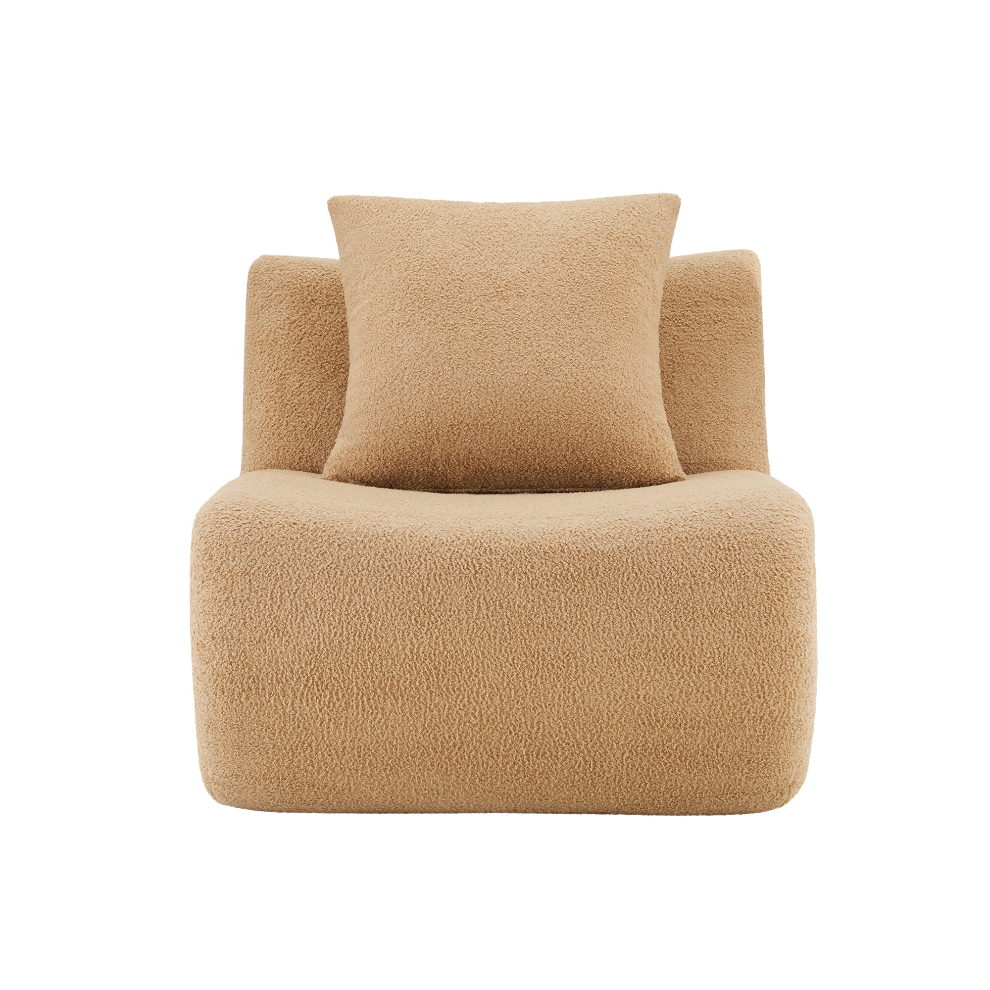Armless Sofa W/Pillow Teddy Fabric-Camel