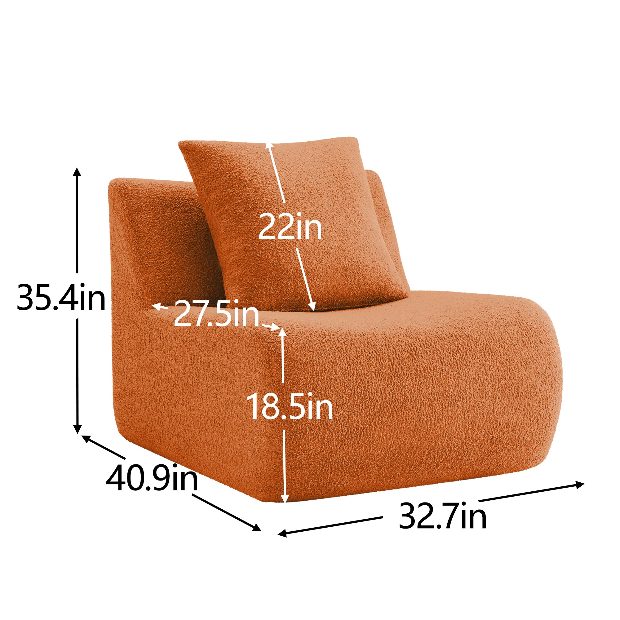 Armless Sofa W/Pillow Teddy Fabric-Orange