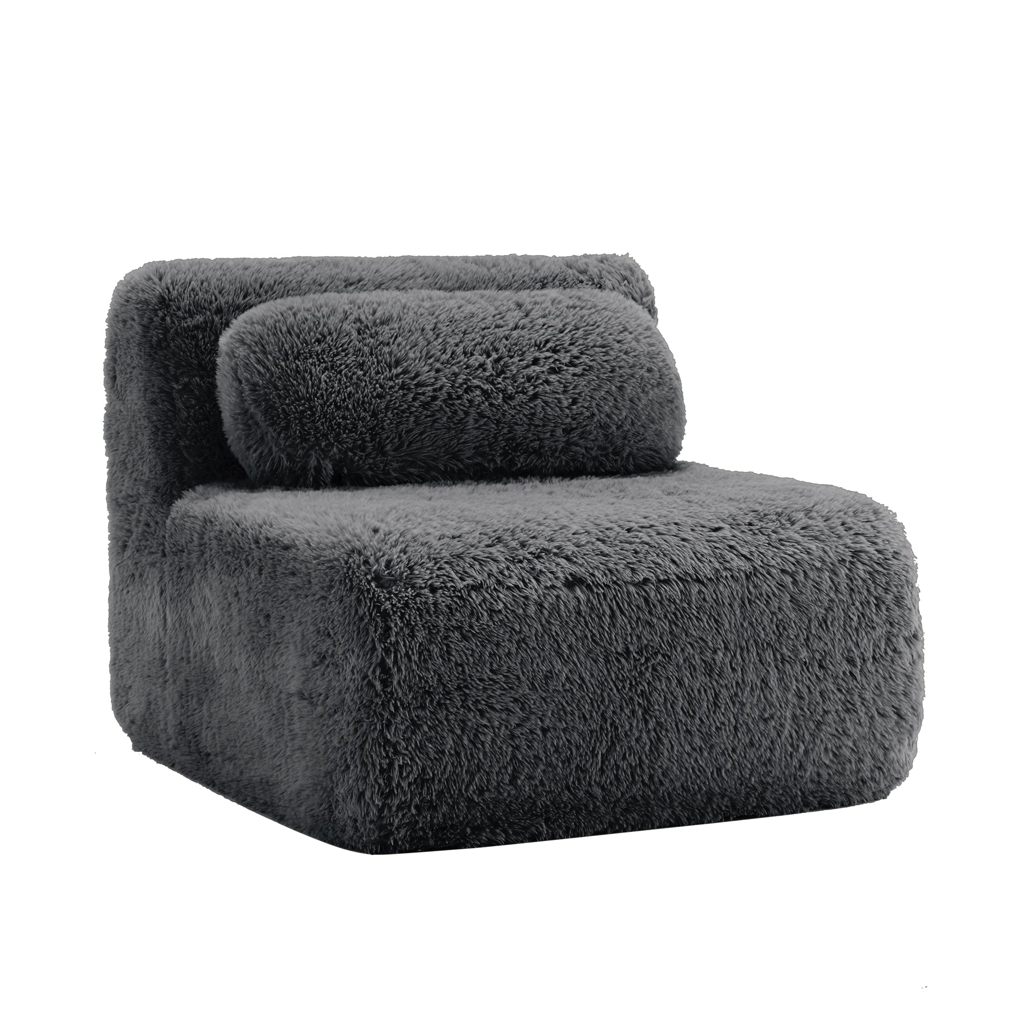 Aviana Armless Sofa W/Pillow Plush Fabric-Dark Grey