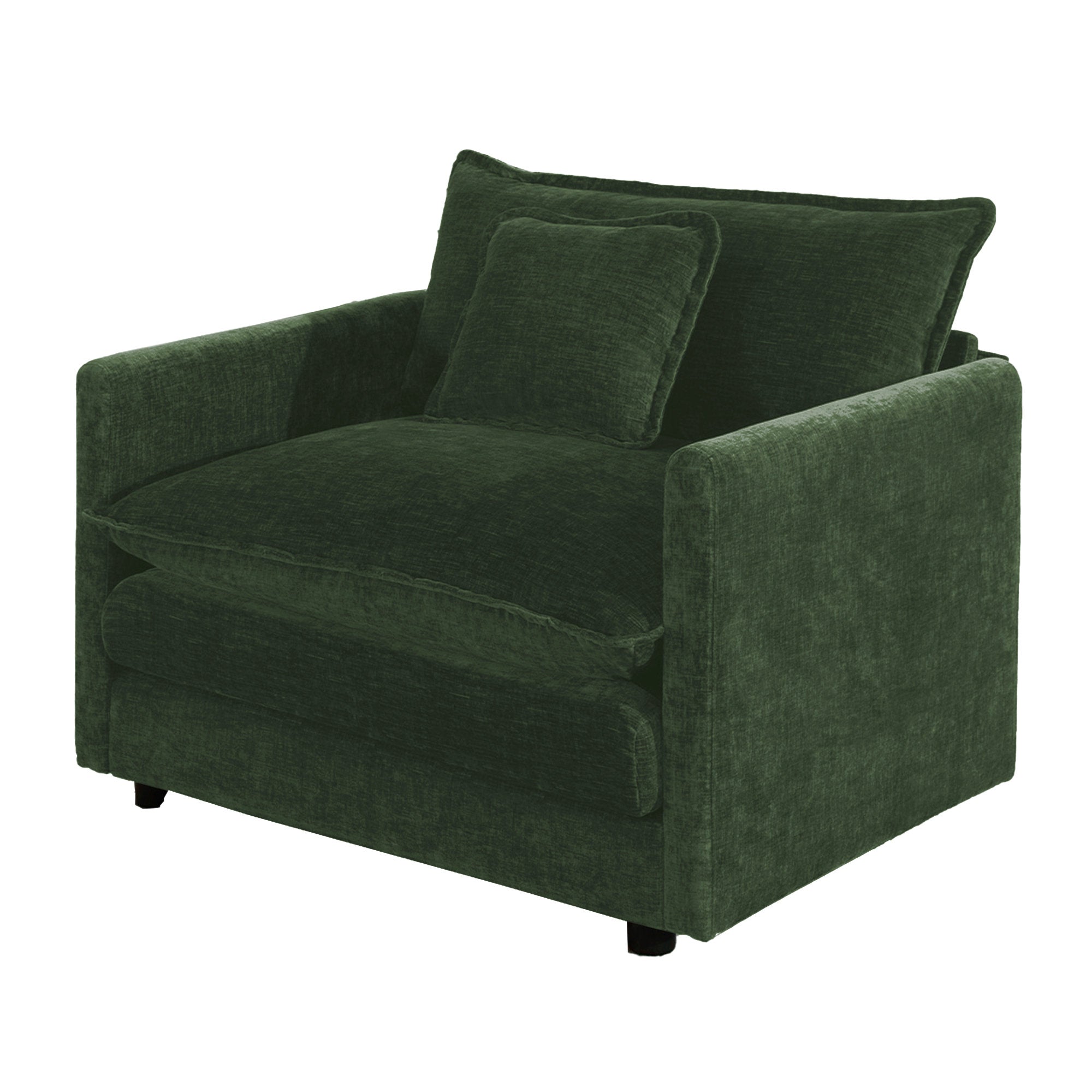 Comfy Deep Single Seat Sofa Upholstered Reading Armchair Living Room Chair Green Chenille Fabric, 1 Toss Pillow