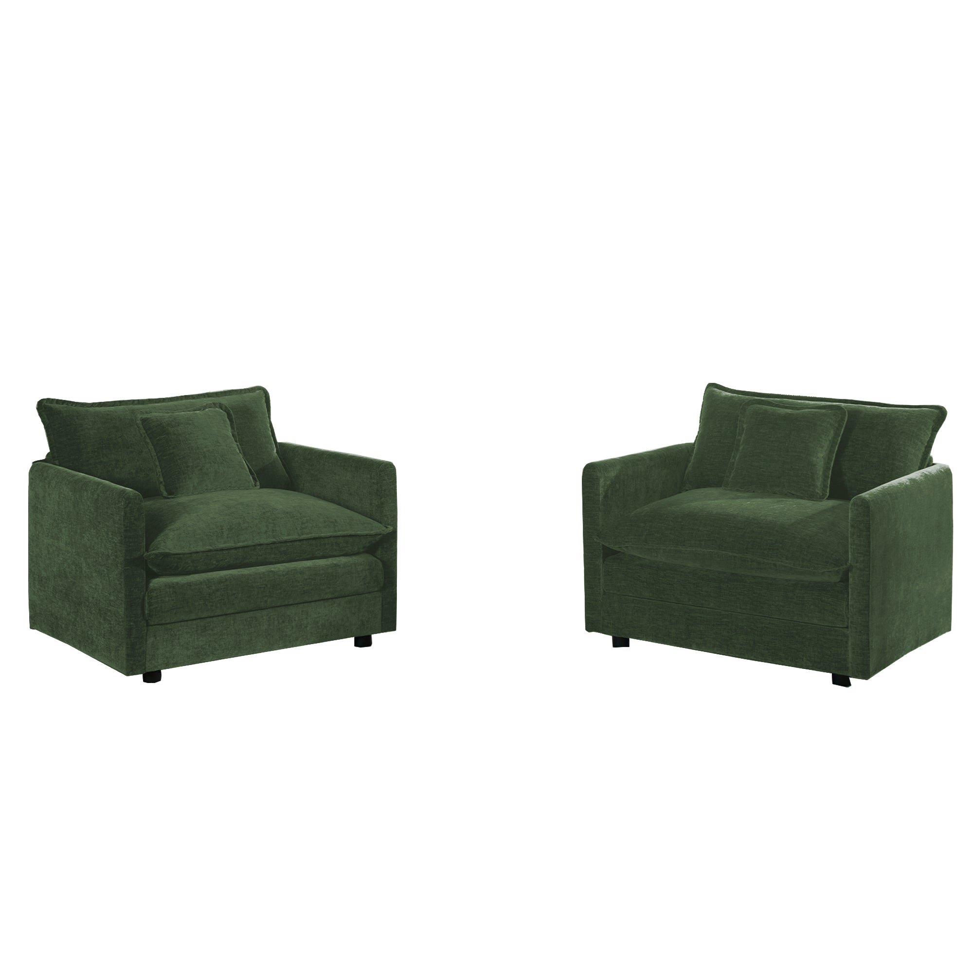 Accent Chair Set of 2, High-end Chenille Upholstered Armchairs, Living Room Side Chairs with Toss Pillow, Green Chenille