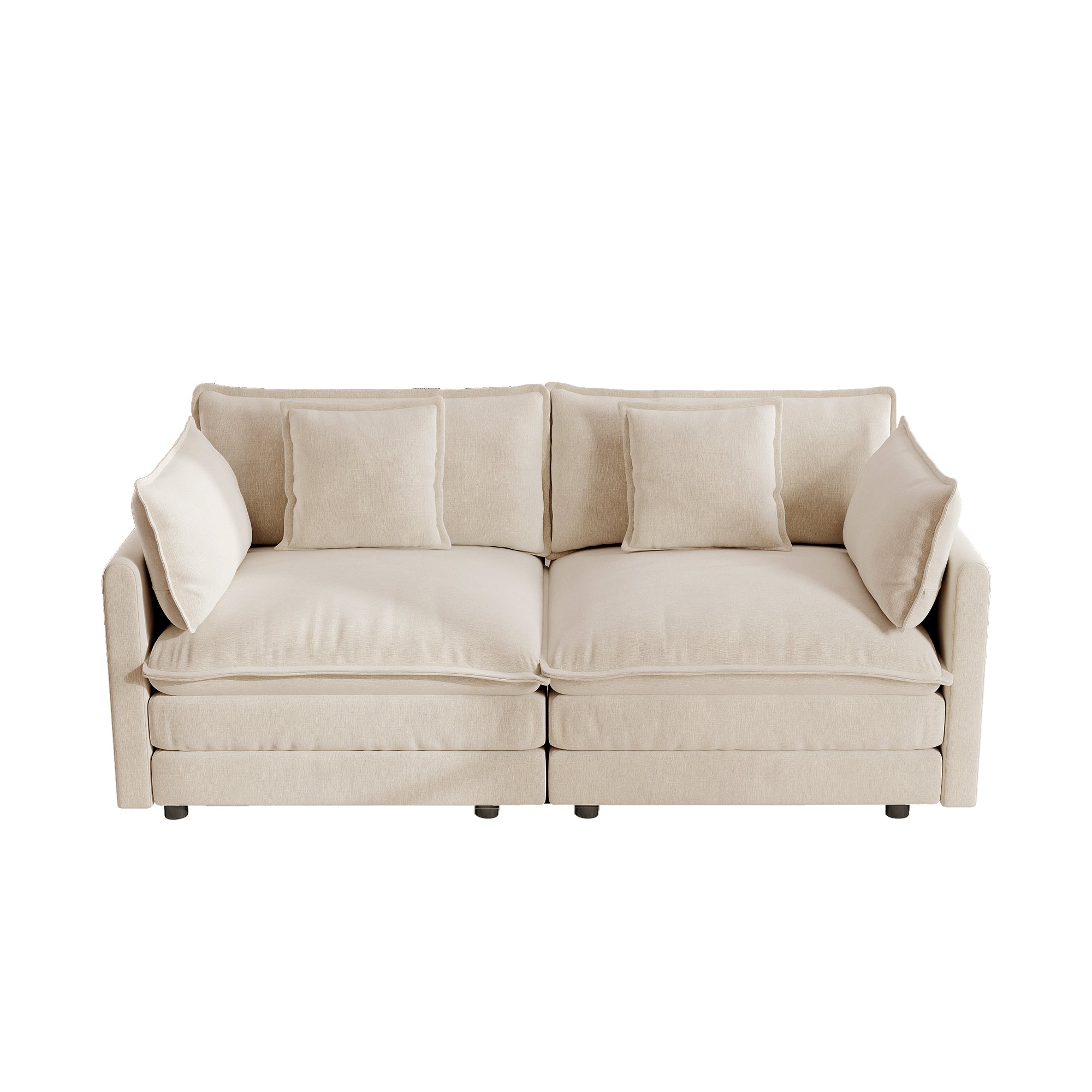 Modern Fabric Loveseat Sofa Couch, Upholstered Large Size Deep Seat 2-Seat Sofa with 4 Pillows, Light Coffee Chenille