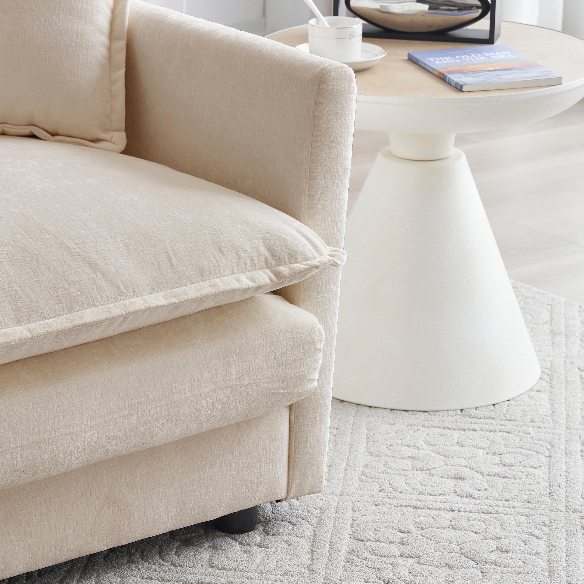 Modern Fabric Loveseat Sofa Couch, Upholstered Large Size Deep Seat 2-Seat Sofa with 4 Pillows, Light Coffee Chenille