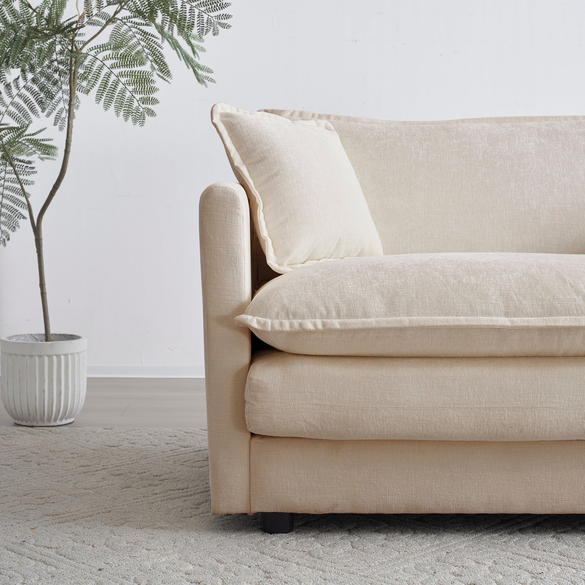 Modern Fabric Loveseat Sofa Couch, Upholstered Large Size Deep Seat 2-Seat Sofa with 4 Pillows, Light Coffee Chenille