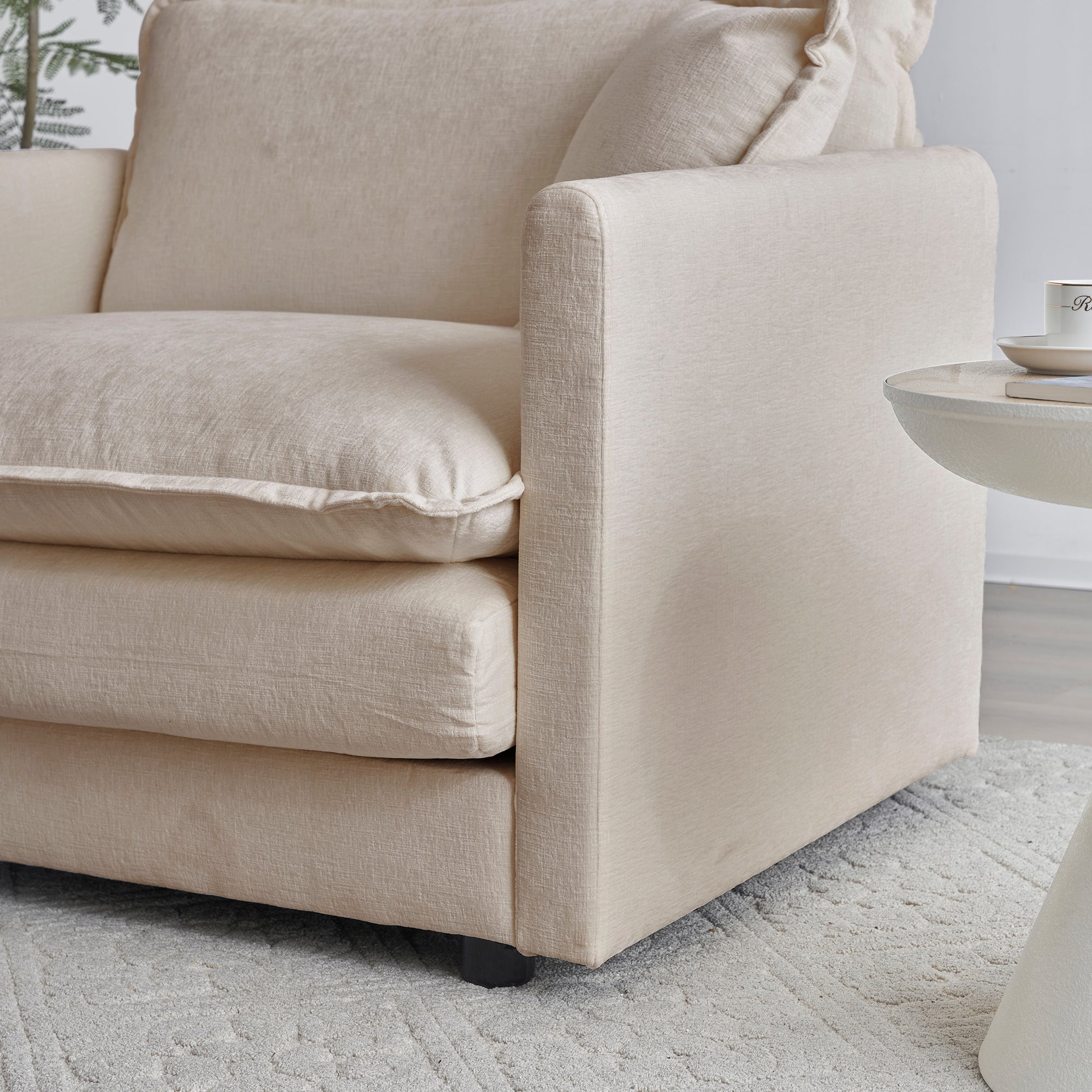 Modern Fabric Loveseat Sofa Couch, Upholstered Large Size Deep Seat 2-Seat Sofa with 4 Pillows, Light Coffee Chenille