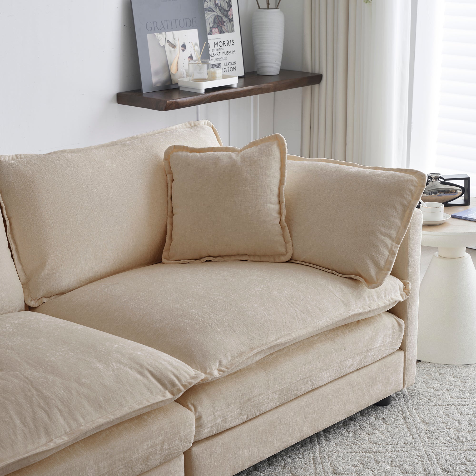Modern Fabric Loveseat Sofa Couch, Upholstered Large Size Deep Seat 2-Seat Sofa with 4 Pillows, Light Coffee Chenille