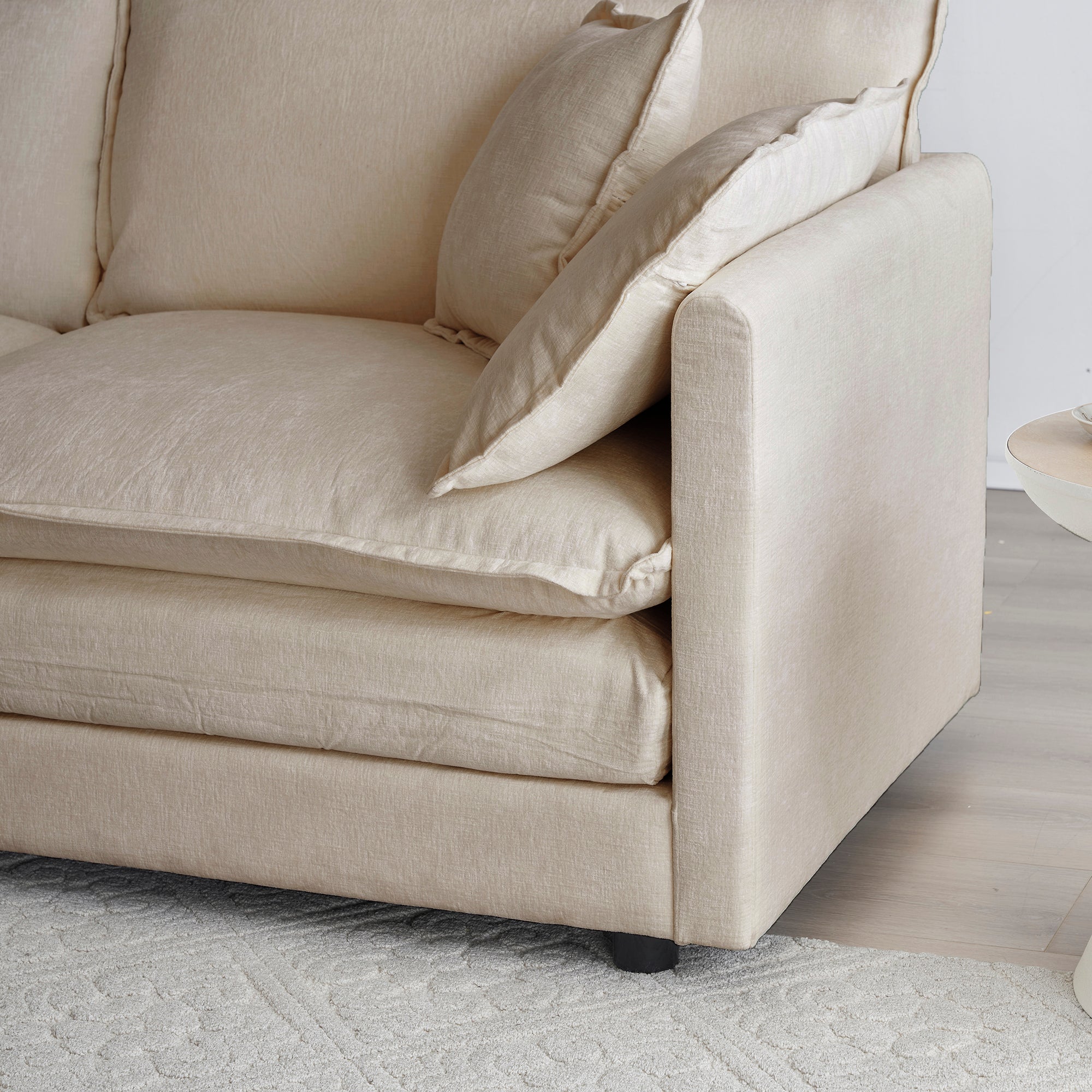 Modern Fabric Loveseat Sofa Couch, Upholstered Large Size Deep Seat 2-Seat Sofa with 4 Pillows, Light Coffee Chenille
