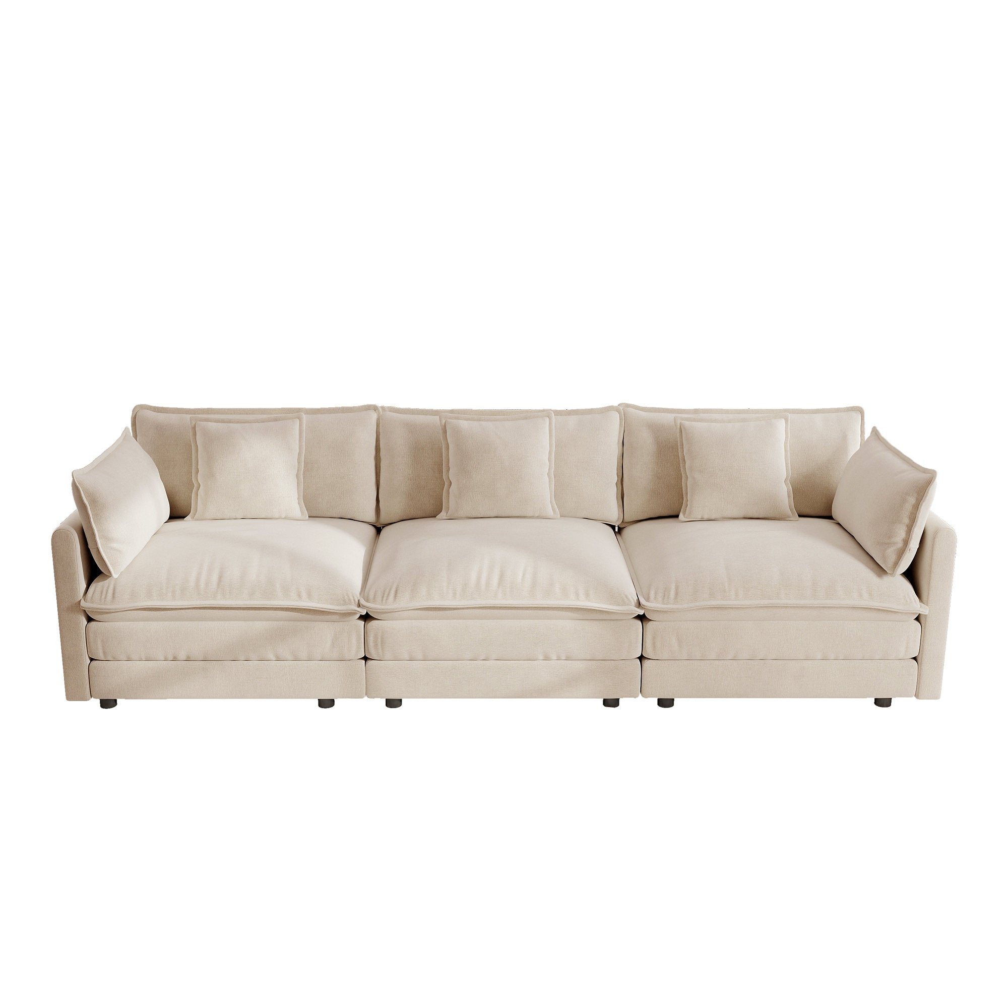Mid-Century Modern Couch 3-Seater Sofa with 2 Armrest Pillows and 3 Toss Pillows, Couch for Living Room Light Coffee Chenille