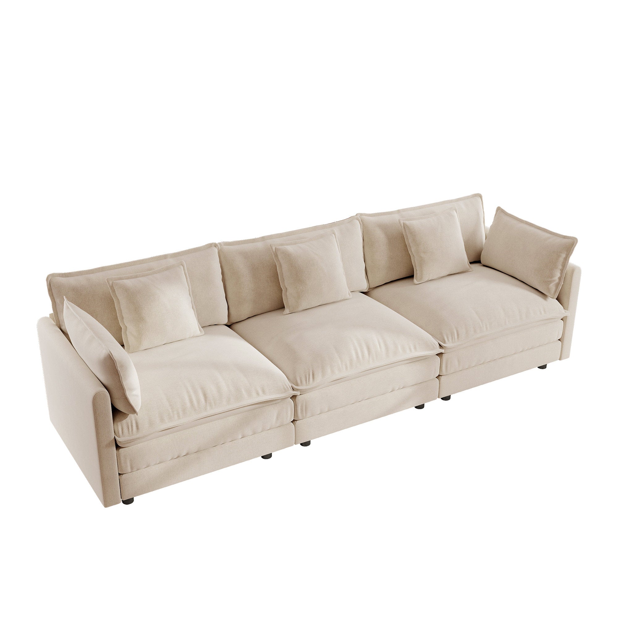 Mid-Century Modern Couch 3-Seater Sofa with 2 Armrest Pillows and 3 Toss Pillows, Couch for Living Room Light Coffee Chenille