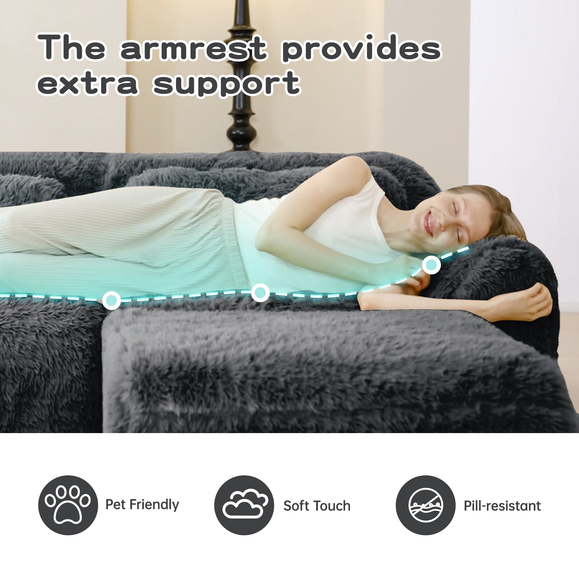U-shaped Boneless Sofa 32D High Density Sponge Bottom Anti-Slip Design No Assembly Required Ergonomic Design Free Combination Full-compression Vacuum Packaging For Living Rooms,Studies,Dark Grey