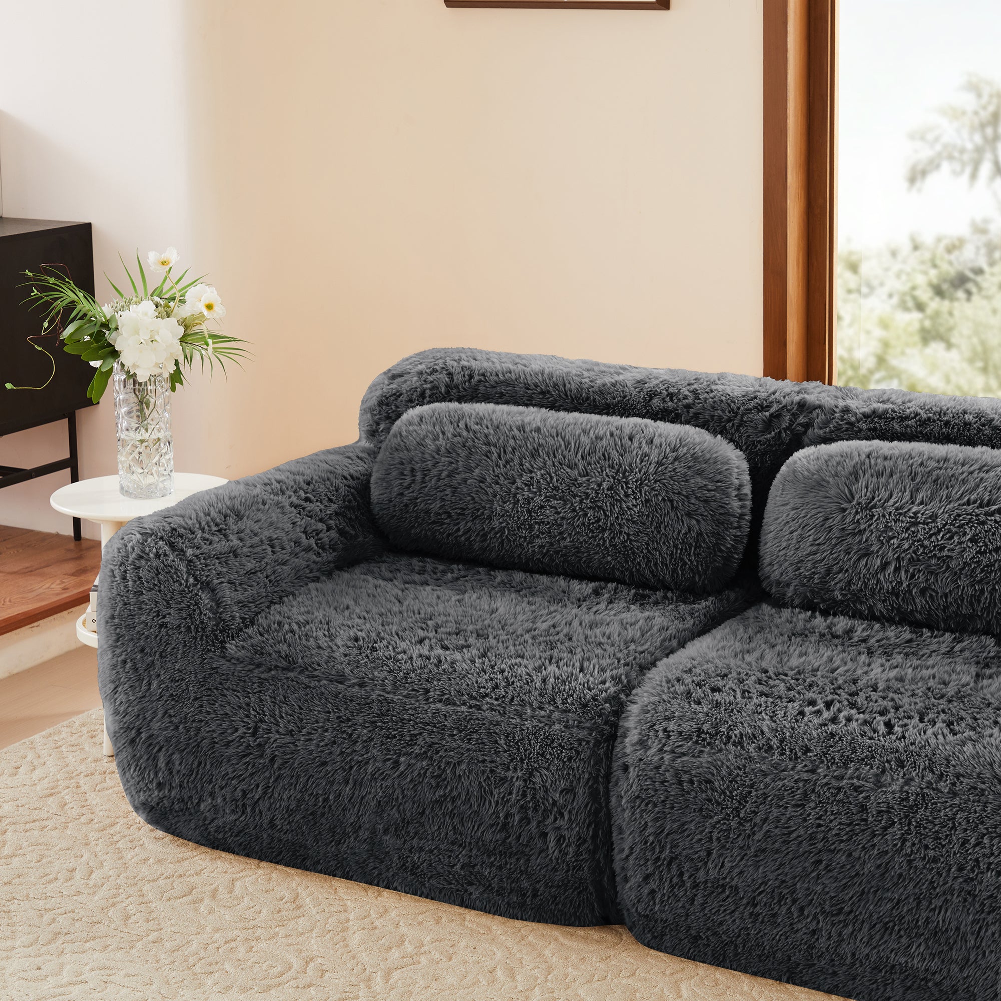 U-shaped Boneless Sofa 32D High Density Sponge Bottom Anti-Slip Design No Assembly Required Ergonomic Design Free Combination Full-compression Vacuum Packaging For Living Rooms,Studies,Dark Grey