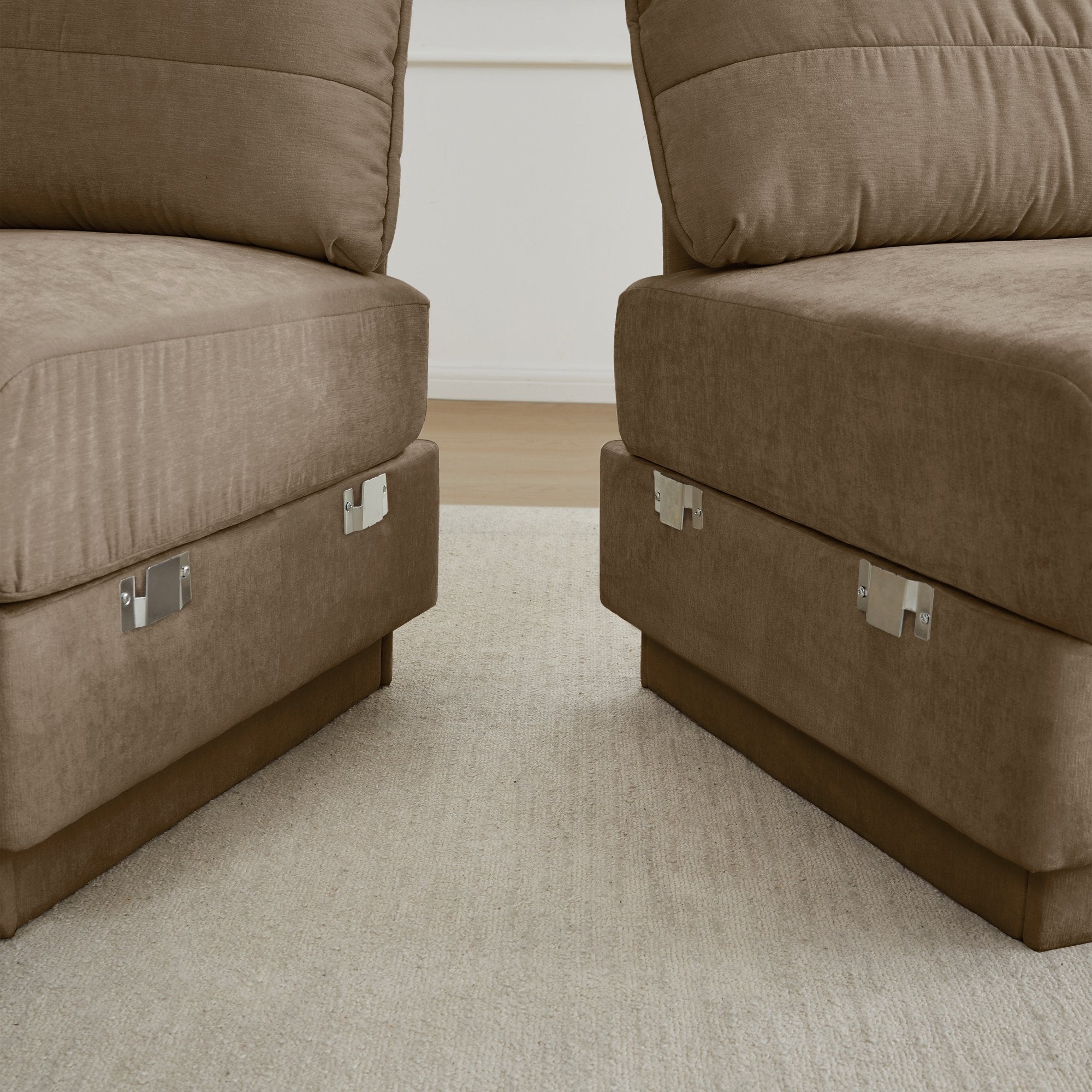 105'Chenille Cloud 3-Seater Sofa,Exquisite round pillows and quilted back cushions,Recessed Base Frame Legs,Ergonomic Design Bottom,Easy Assembly,Deep Seat Sofa Couch For Living Room,Light coffee