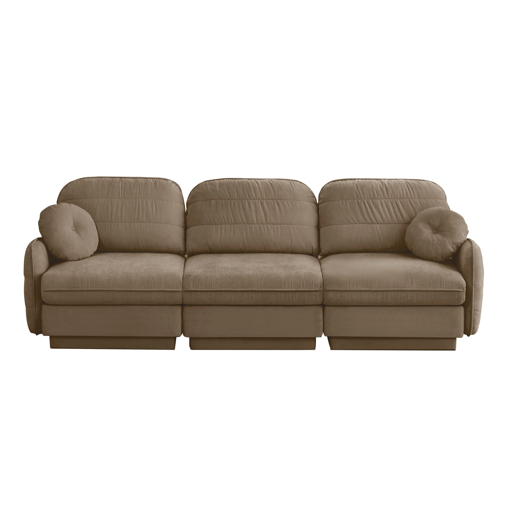 105'Chenille Cloud 3-Seater Sofa,Exquisite round pillows and quilted back cushions,Recessed Base Frame Legs,Ergonomic Design Bottom,Easy Assembly,Deep Seat Sofa Couch For Living Room,Light coffee