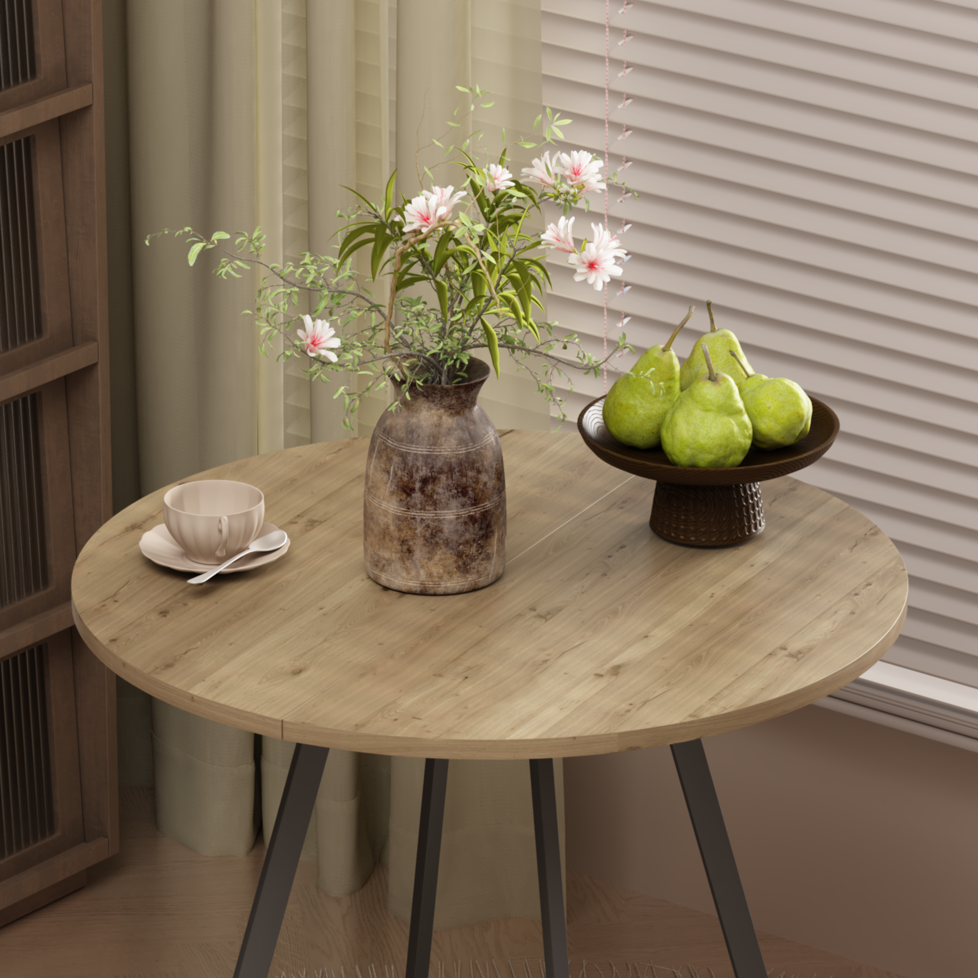 31.5 Inch Round Dining Table, Small Circle Kitchen Table with Metal Black Legs for 2-4 people, Modern Dining Room Table, Brown (only table) – Natural