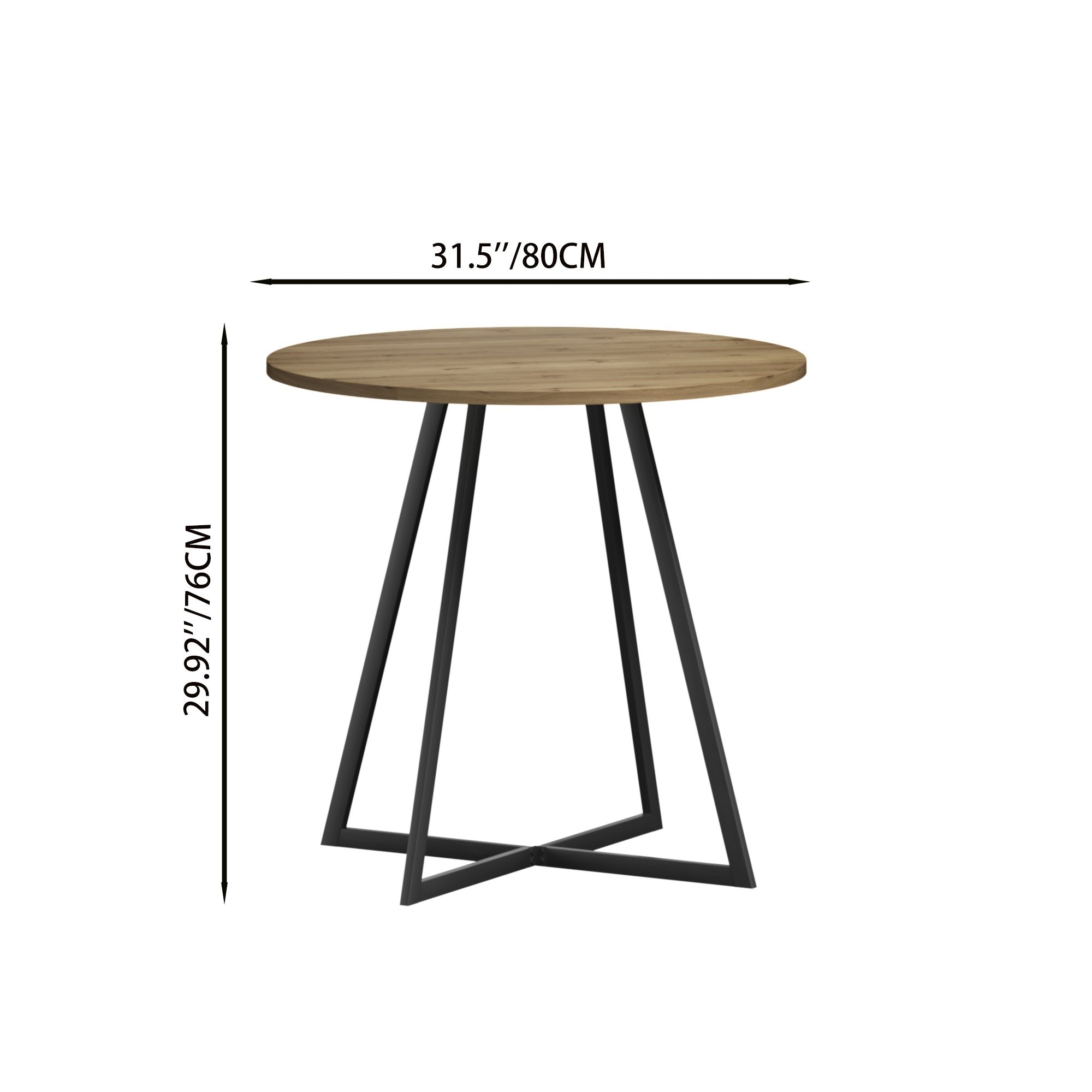 31.5 Inch Round Dining Table, Small Circle Kitchen Table with Metal Black Legs for 2-4 people, Modern Dining Room Table, Brown (only table) – Natural