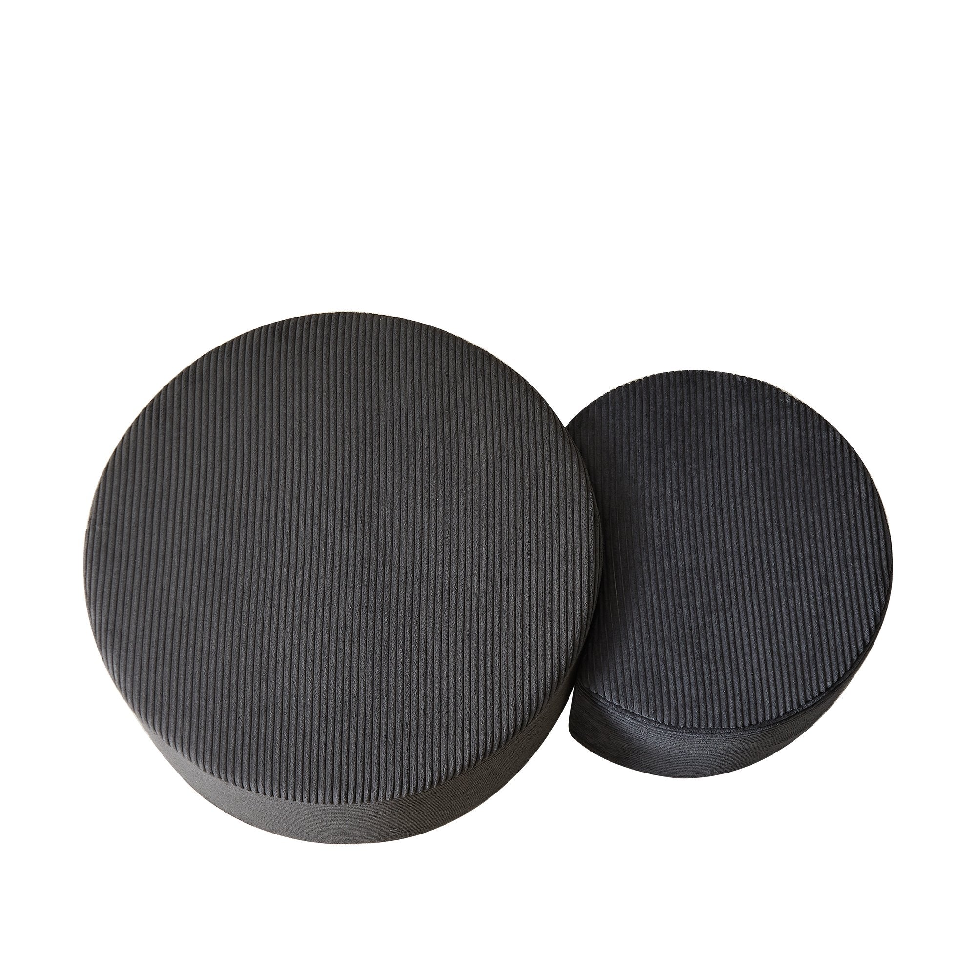 Modern Upholstered Round Coffee Table Set of 2 in Black, Corduroy Fabric, No Assembly, Perfect for Living Room or Bedroom