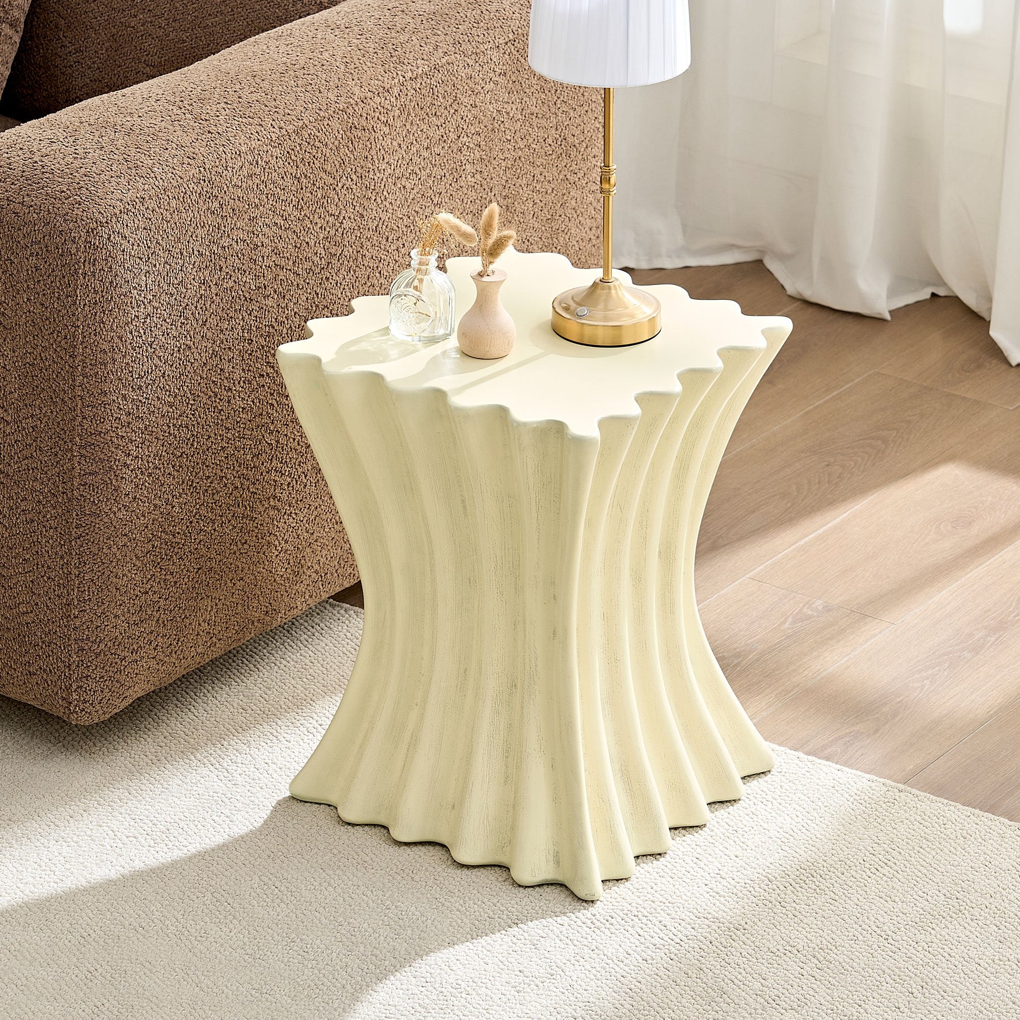 15.16 inch Side Table Vintage Sturdy Fiberglass Table For Living Room Apartment No Need Assembly Beige