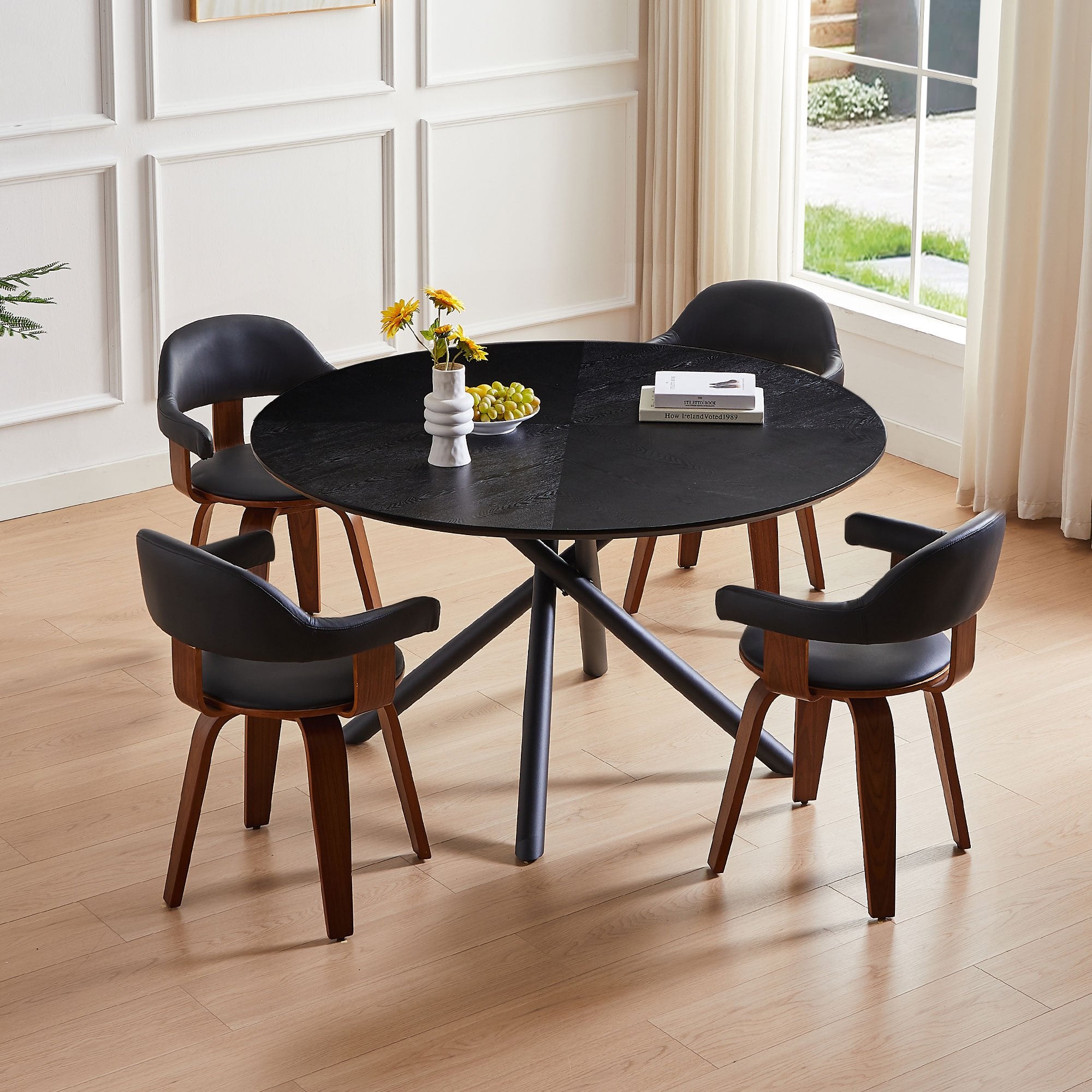53.14'' Round MDF Coffee Table End Table Short Leisure Tea Table Cross Legs Metal Base, Easy to Assemble,BLACK