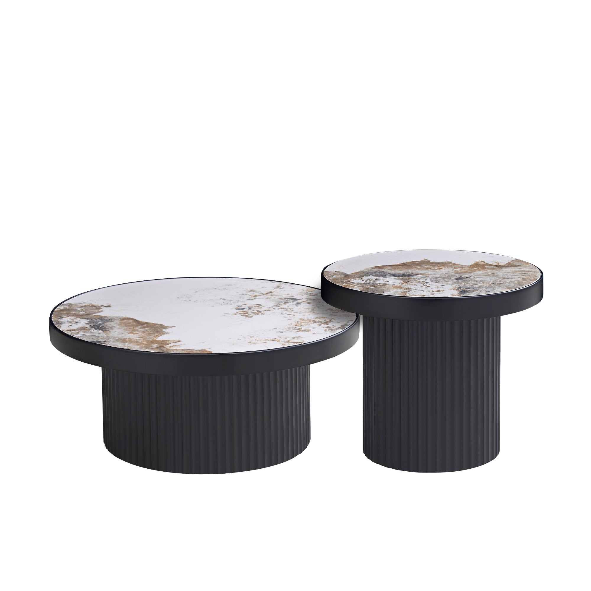 Set of 2 Coffee Table,MDF Round Coffee Table Sintered Stone Tabletop for Living Room Apartment,Leisure Area BLACK
