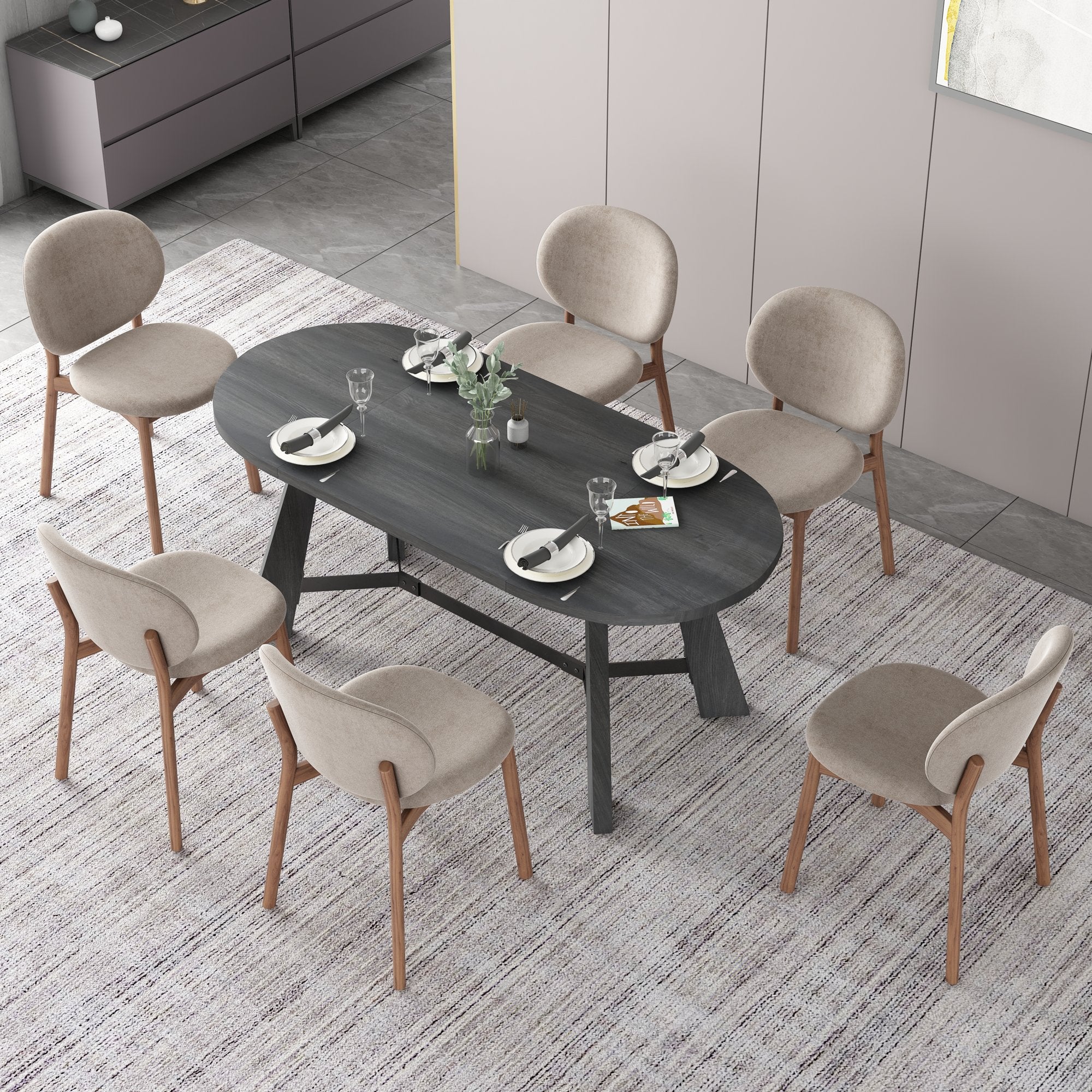 70.86 Inch Oval Dining Table, Rustic Style Dining Room Table with Tapered Legs