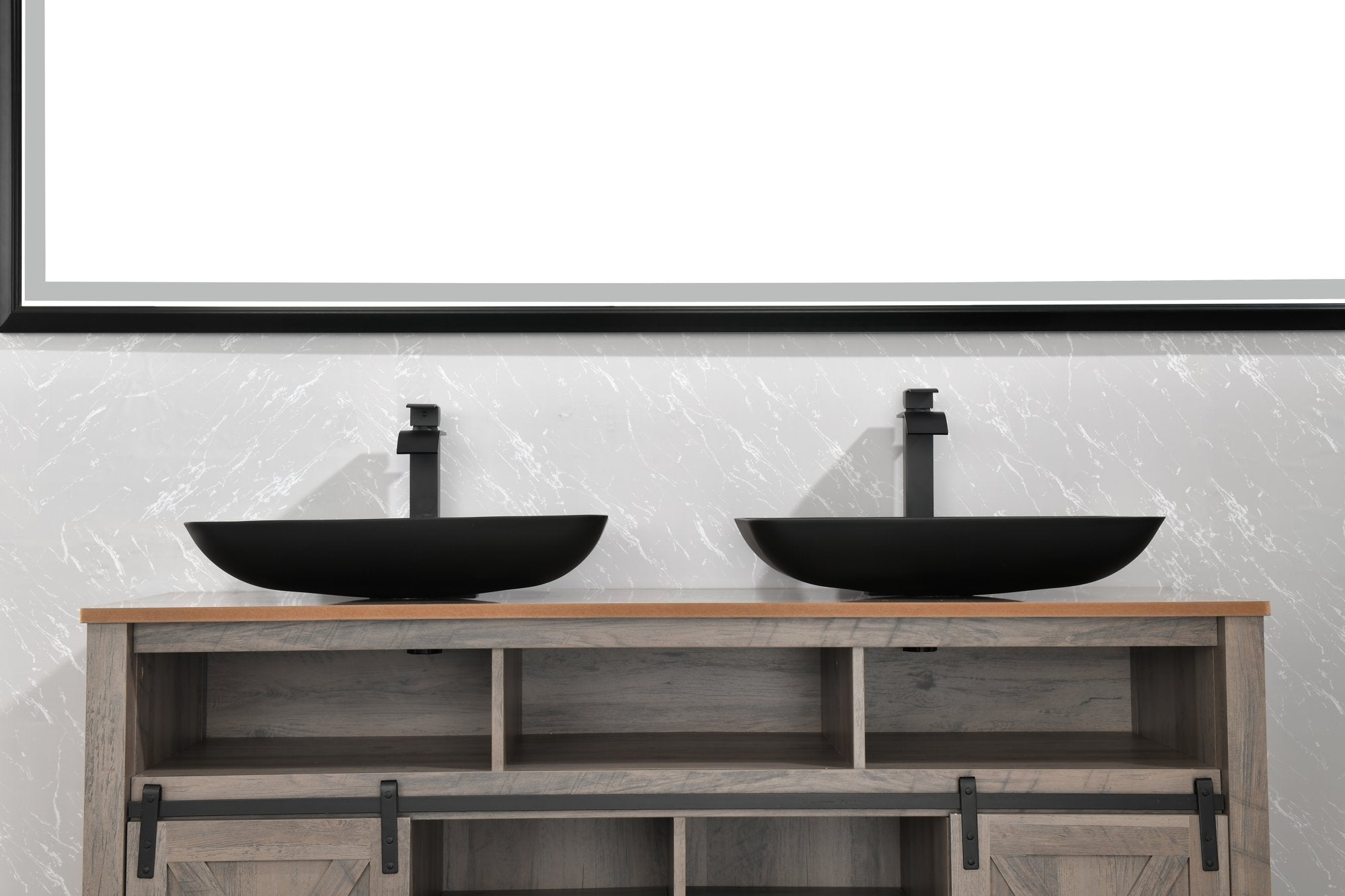 14.38" L -22.25" W -4-3/8 in. H Matte Shell Glass Rectangular Vessel Bathroom Sink in Black with Faucet and Pop-Up Drain in Matte Black