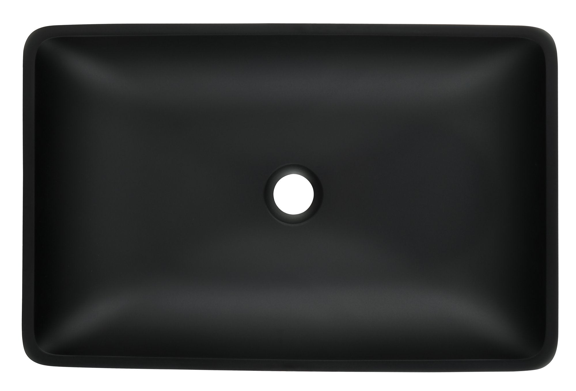 14.38" L -22.25" W -4-3/8 in. H Matte Shell Glass Rectangular Vessel Bathroom Sink in Black with Faucet and Pop-Up Drain in Matte Black