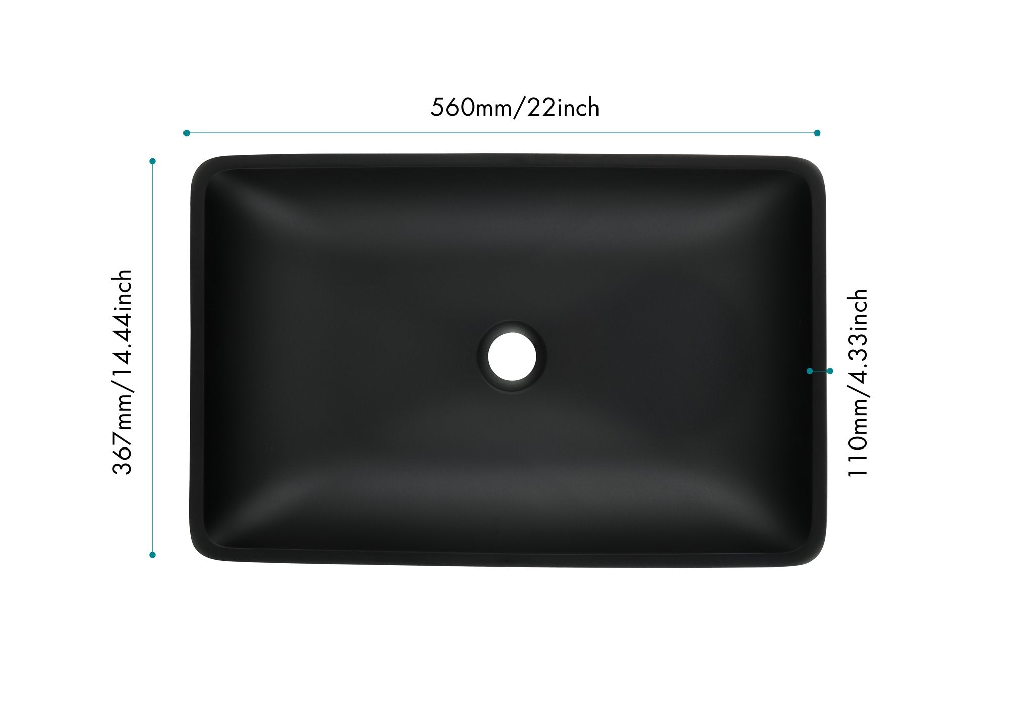14.38" L -22.25" W -4-3/8 in. H Matte Shell Glass Rectangular Vessel Bathroom Sink in Black with Faucet and Pop-Up Drain in Matte Black