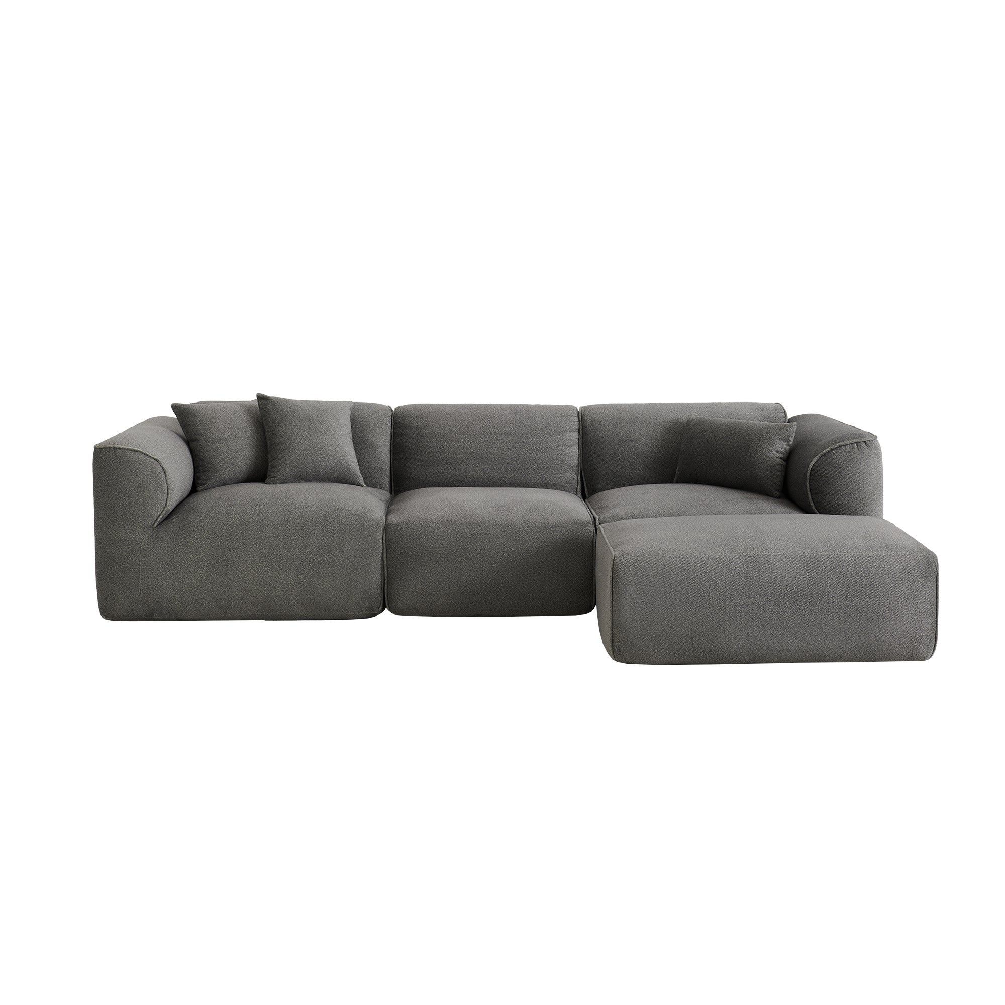 U_Style Luxury living room double-needle cut velvet sofa, 4-seater with pure sponge seat cushions and a detachable footstool