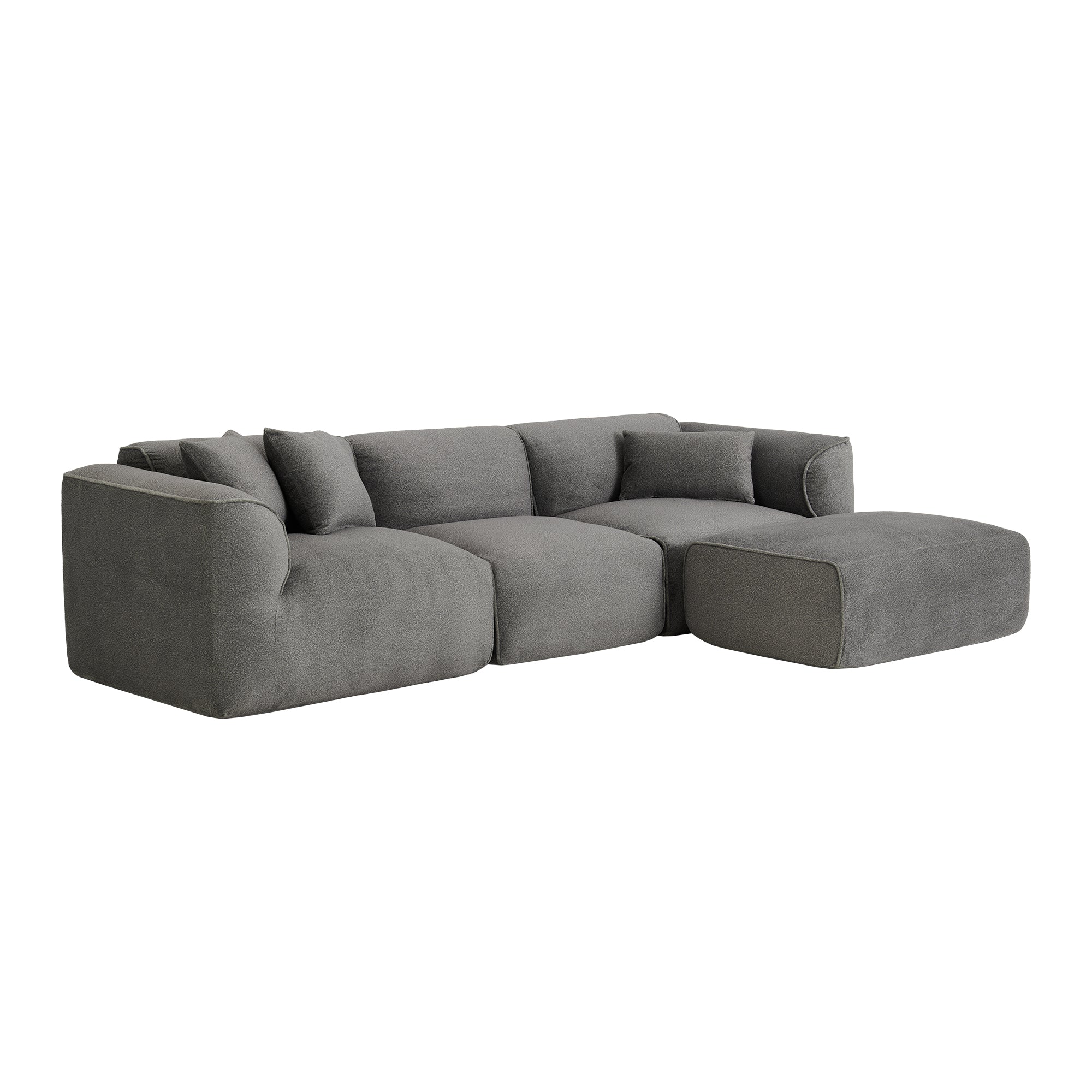 U_Style Luxury living room double-needle cut velvet sofa, 4-seater with pure sponge seat cushions and a detachable footstool